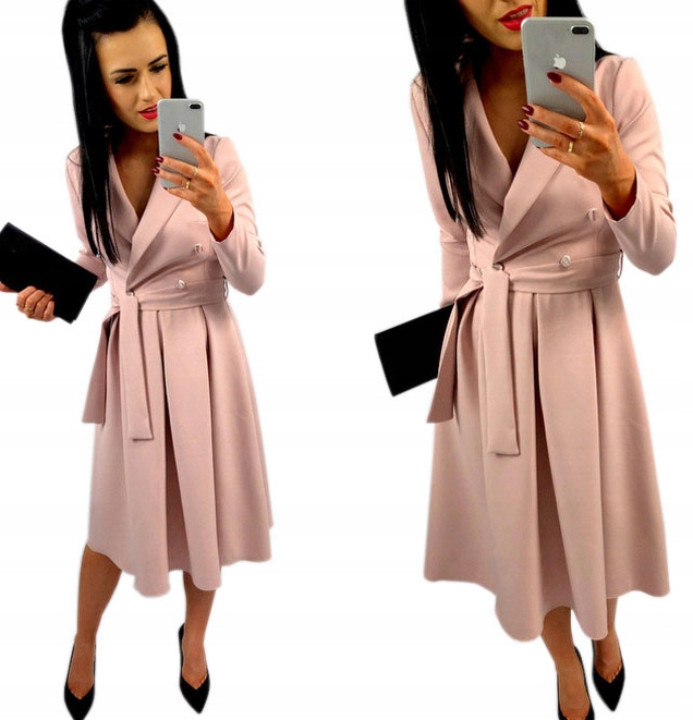 ELEGANCKA SUKIENKA WESELE KOPERTOWY DEKOLT RÓŻ L