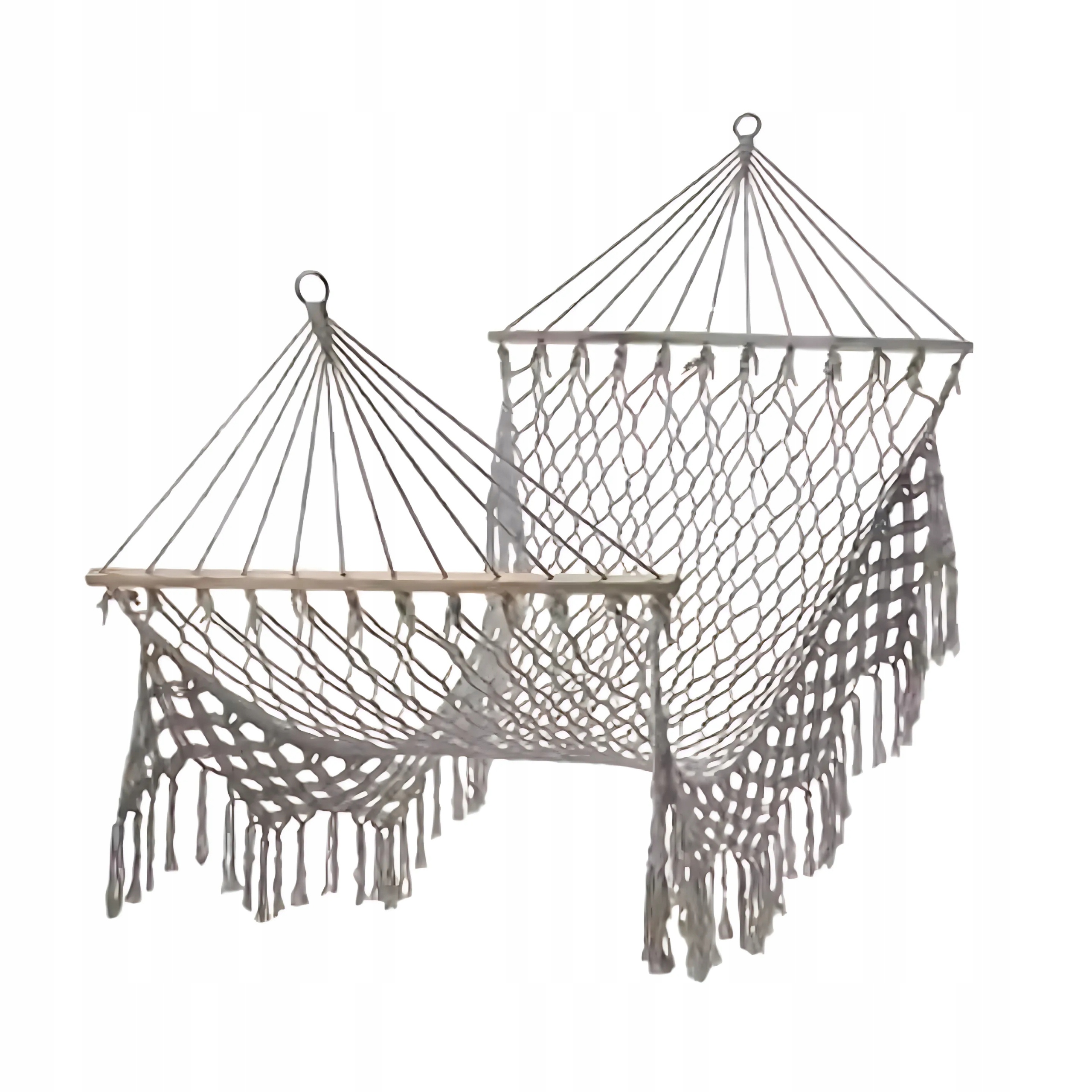 Hamak Ogrodowy Boho Brazylijski Szary Z Frędzlami Huśtawka Leżak 150kg
