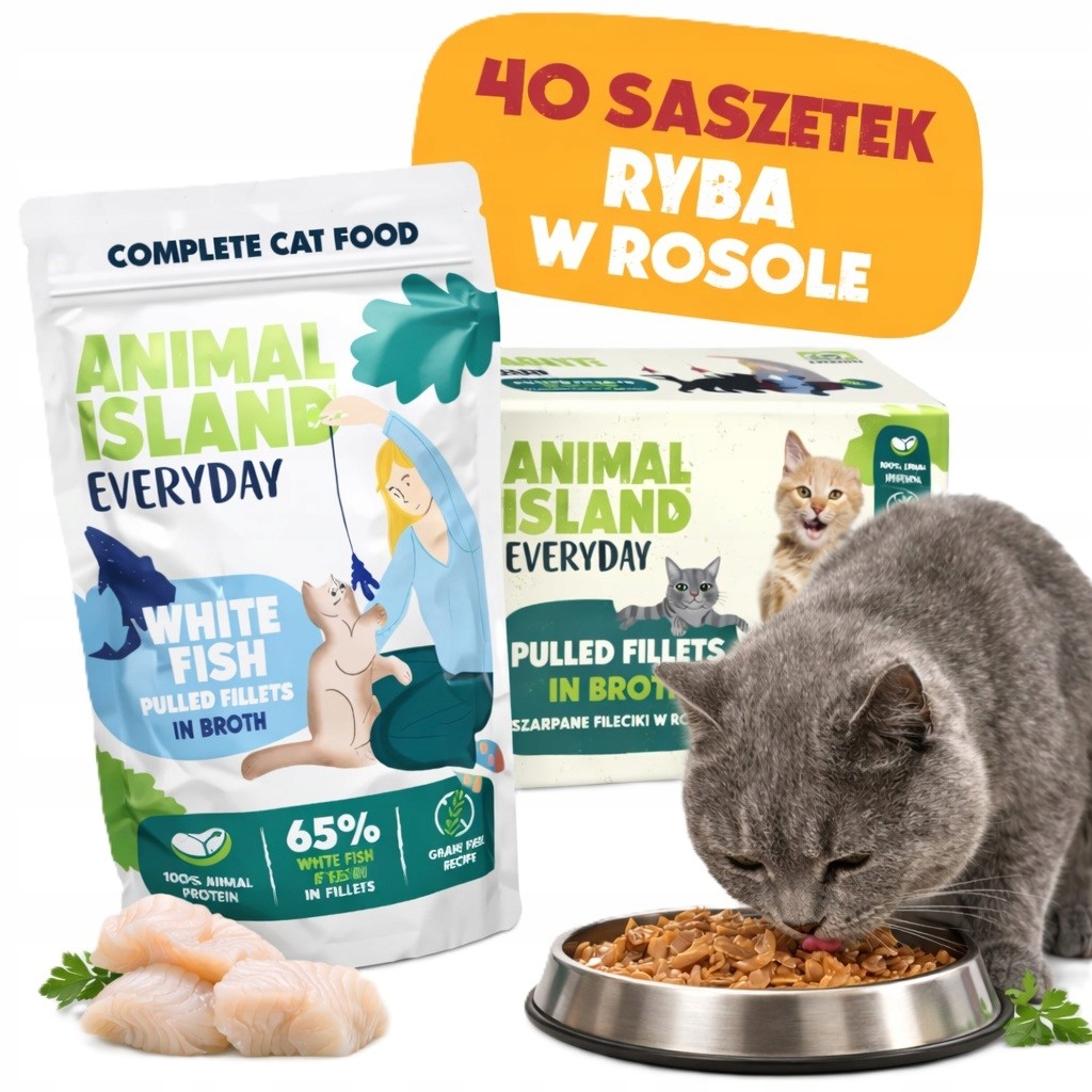 Animal Island Biała ryba fileciki w rosole karma dla kota 40x85g bezzbożowa
