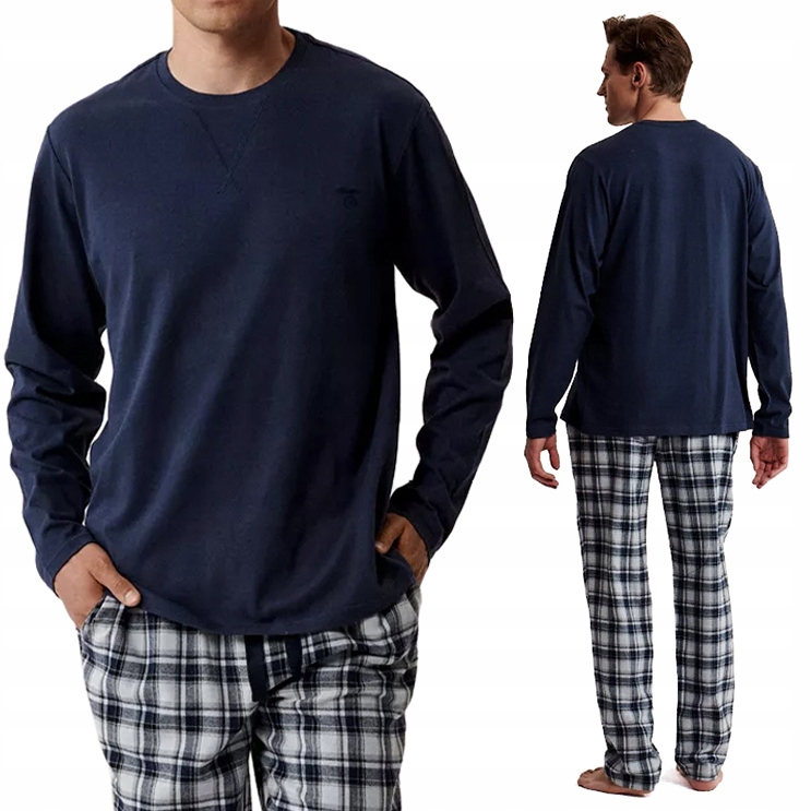 Pánské pyžamo dlouhé 100% Bavlna Pyžamový komplet Atlantic NMP-393 M