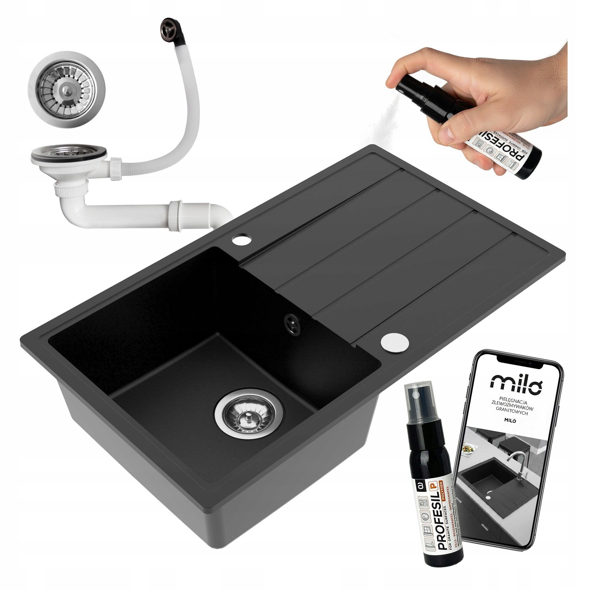 Granitový Jednokomorový Kuchynský Drez Miló Metro Sifón