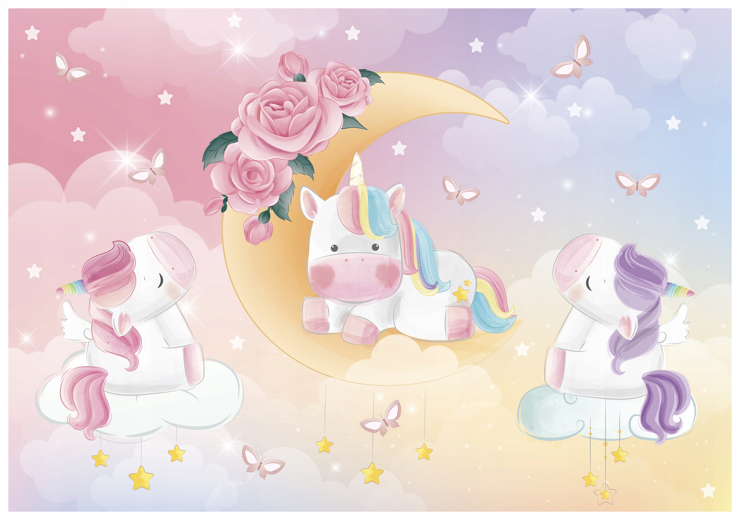Vliesová fototapeta Jednorožci pastelové do dětského pokoje 312x219 lepidlo