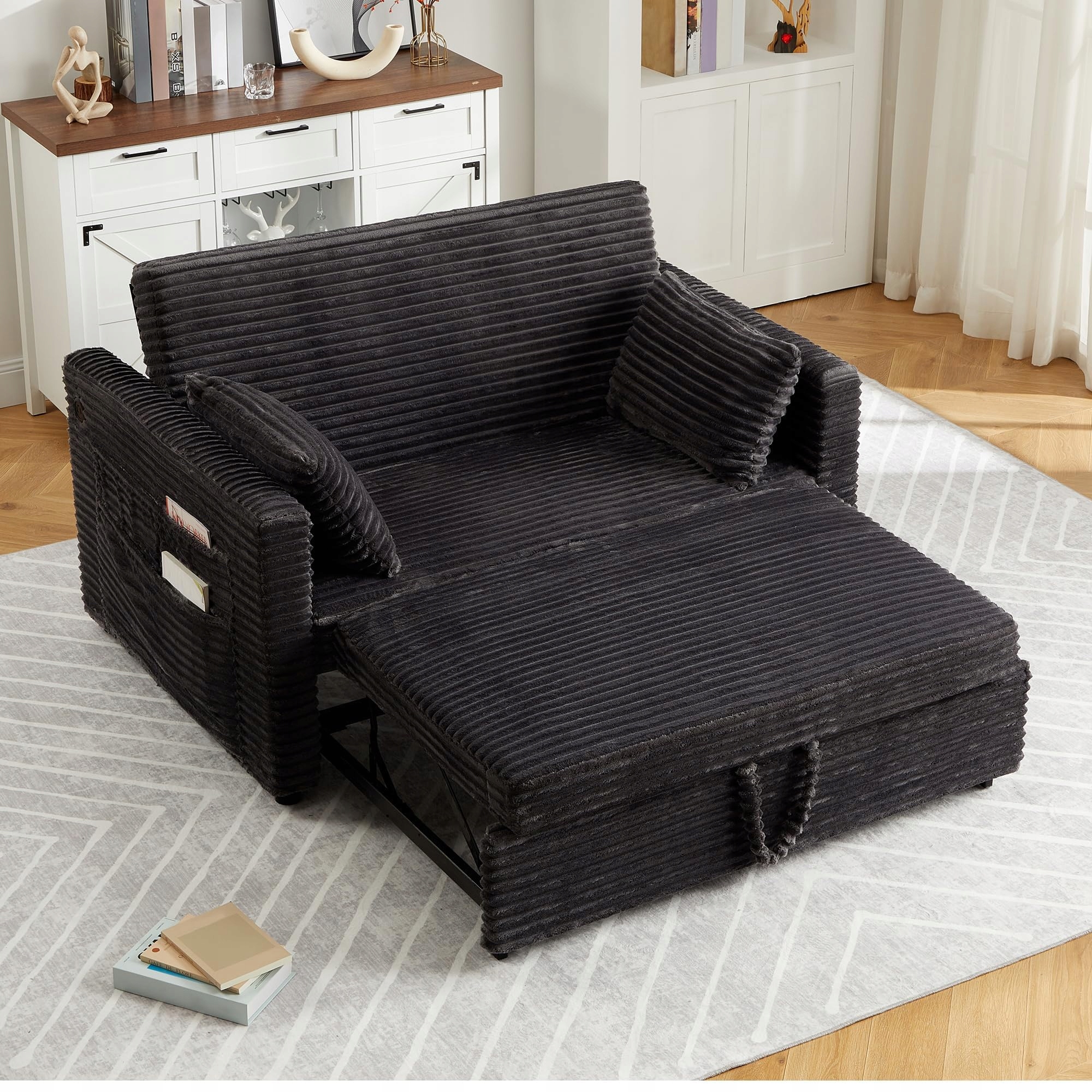 Pohovka pro dva s funkcí rozkládání a nastavitelným opěradlem, nabíjecí stanicí