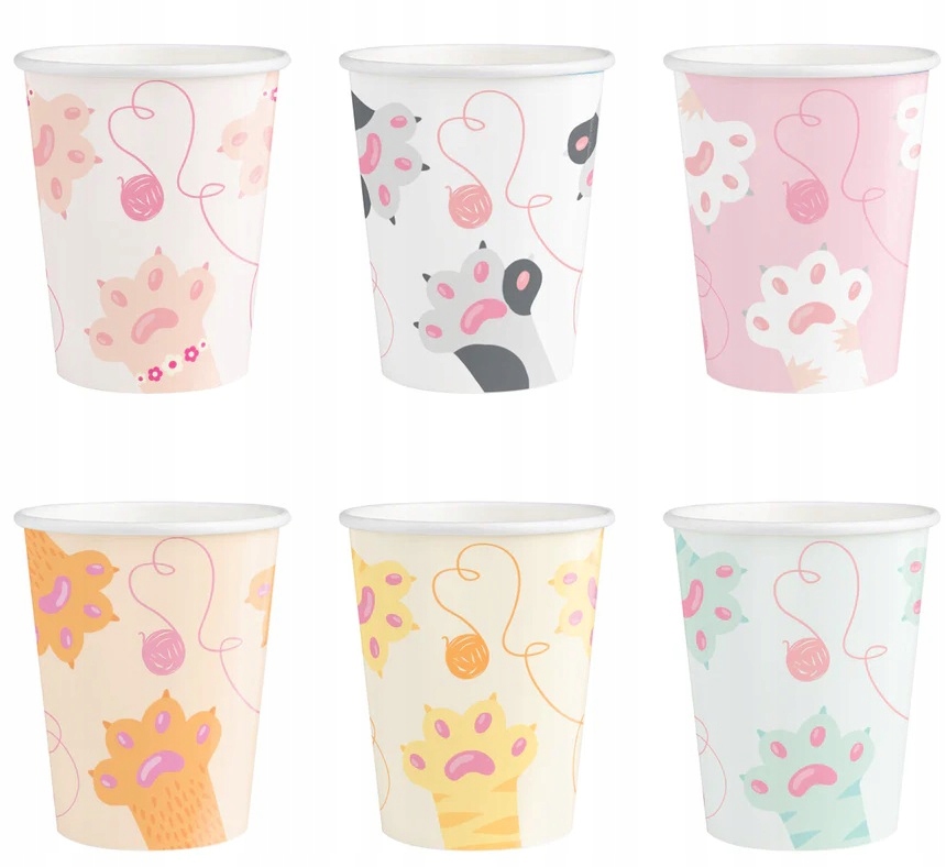 KUBECZKI PAPIEROWE KOTKI kot koty dekoracja urodziny tort 6szt PP