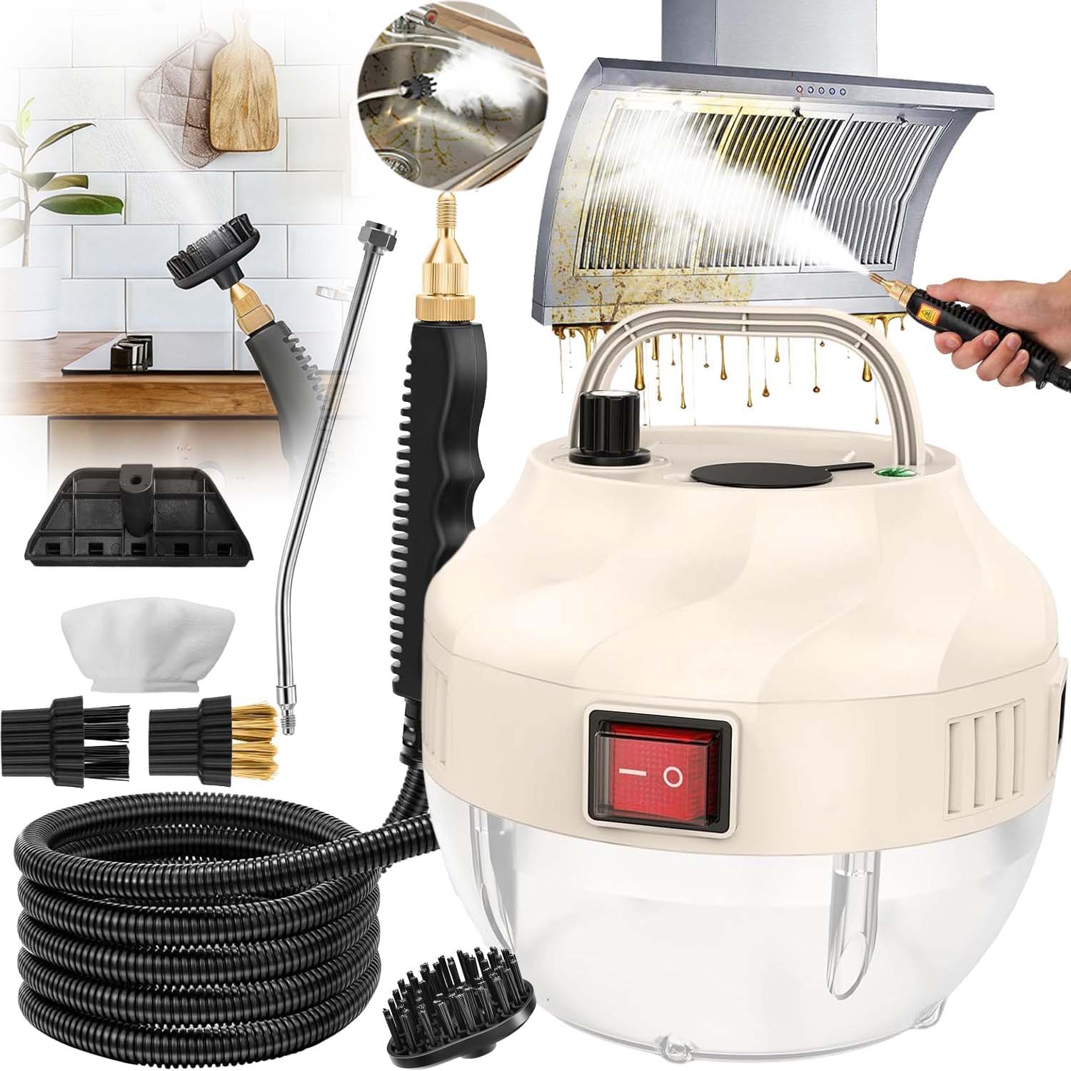 Parní Čistič Oken, Čistič Spár, Ruční Napařovač 1500 W, Sada 3 Kartáčů