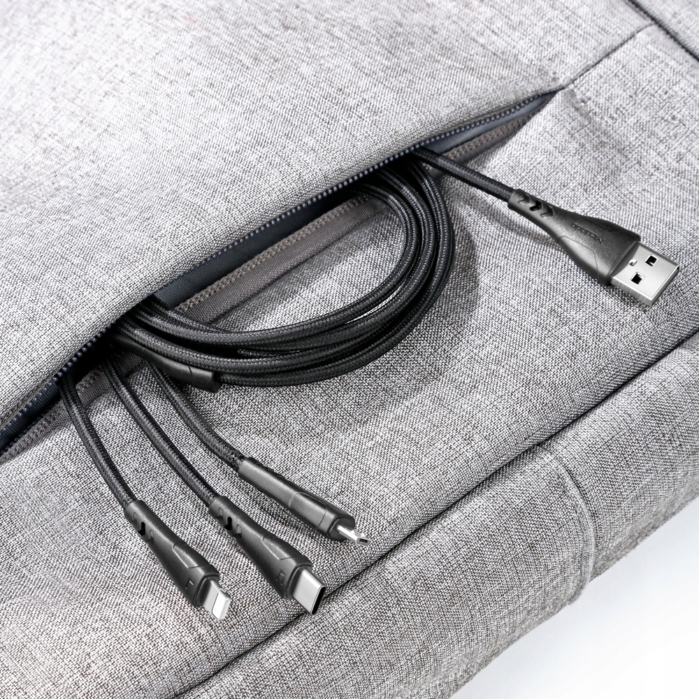 MCDODO KABEL 3W1 LIGHTNING MICRO USB C QC 4.0 1M Konstrukcja oplot