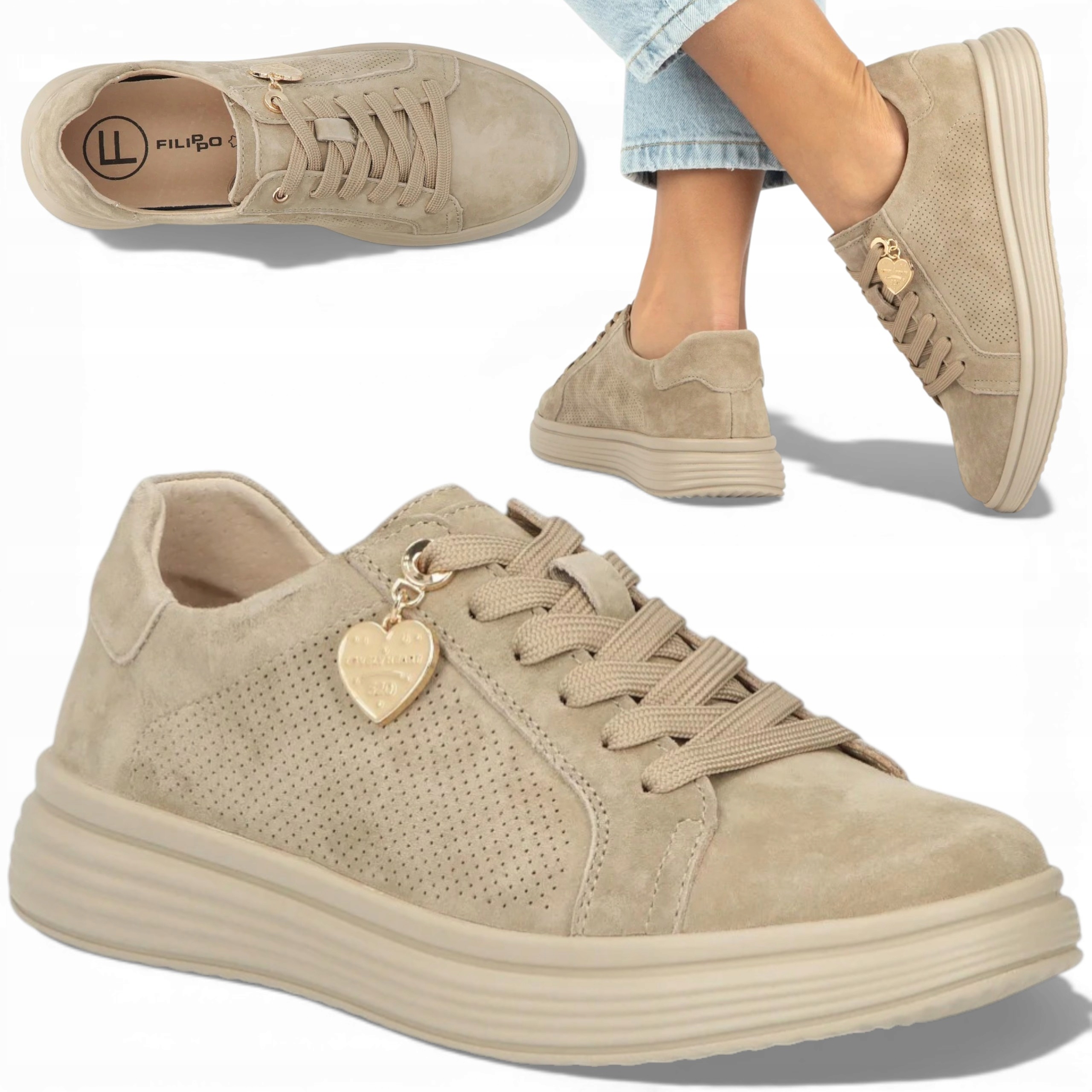 41 Filippo Sportovní obuv z přírodní kůže, vázaná, plochá, semišová, letní