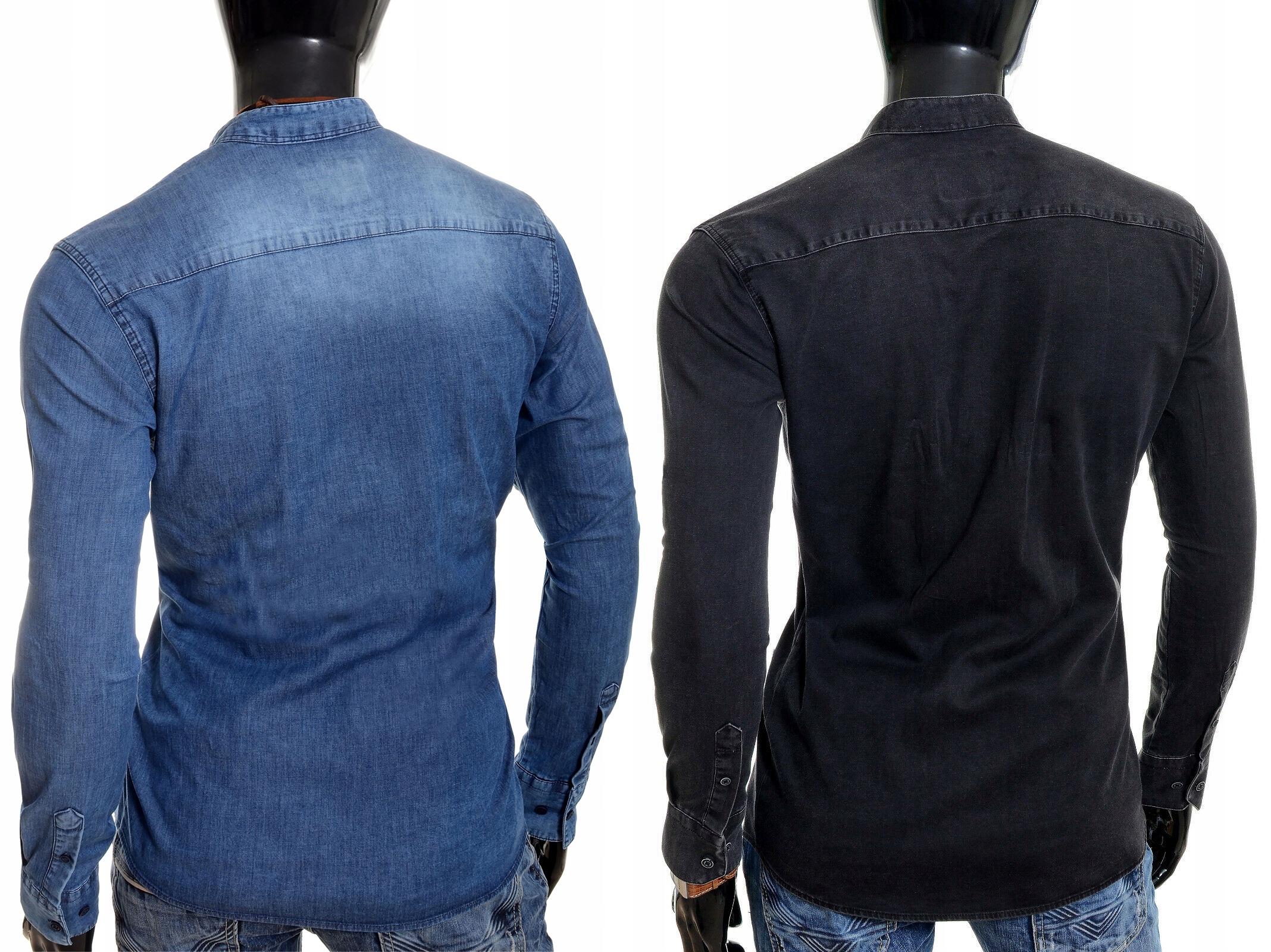 Koszula Męska Jeans Przecierana Denim Stójka Rozmiar XL