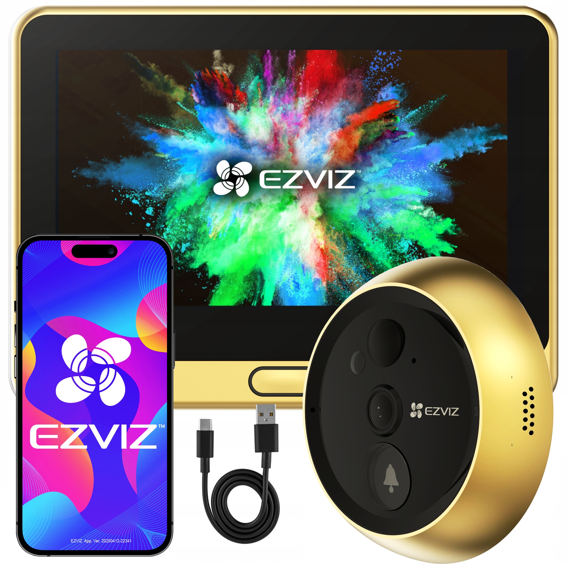 WiFi hľadáčik dverí s kamerou Ezviz DP2C Gold Široký uhol, funkcia zvonenia