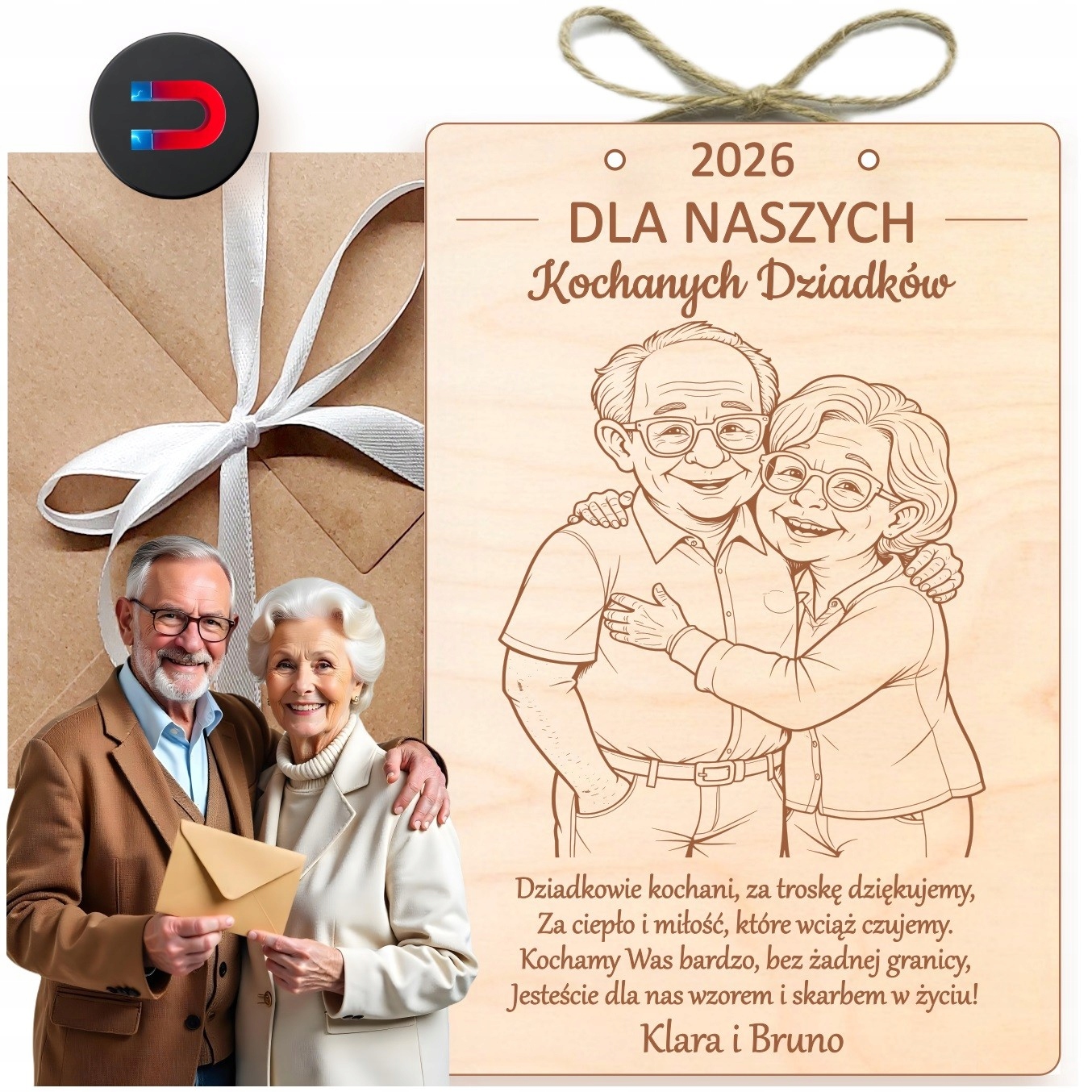 Dřevěná Cedulka Dárek Ke Dni Babičky A Dědečka, Gravírování, Vlastní Přání