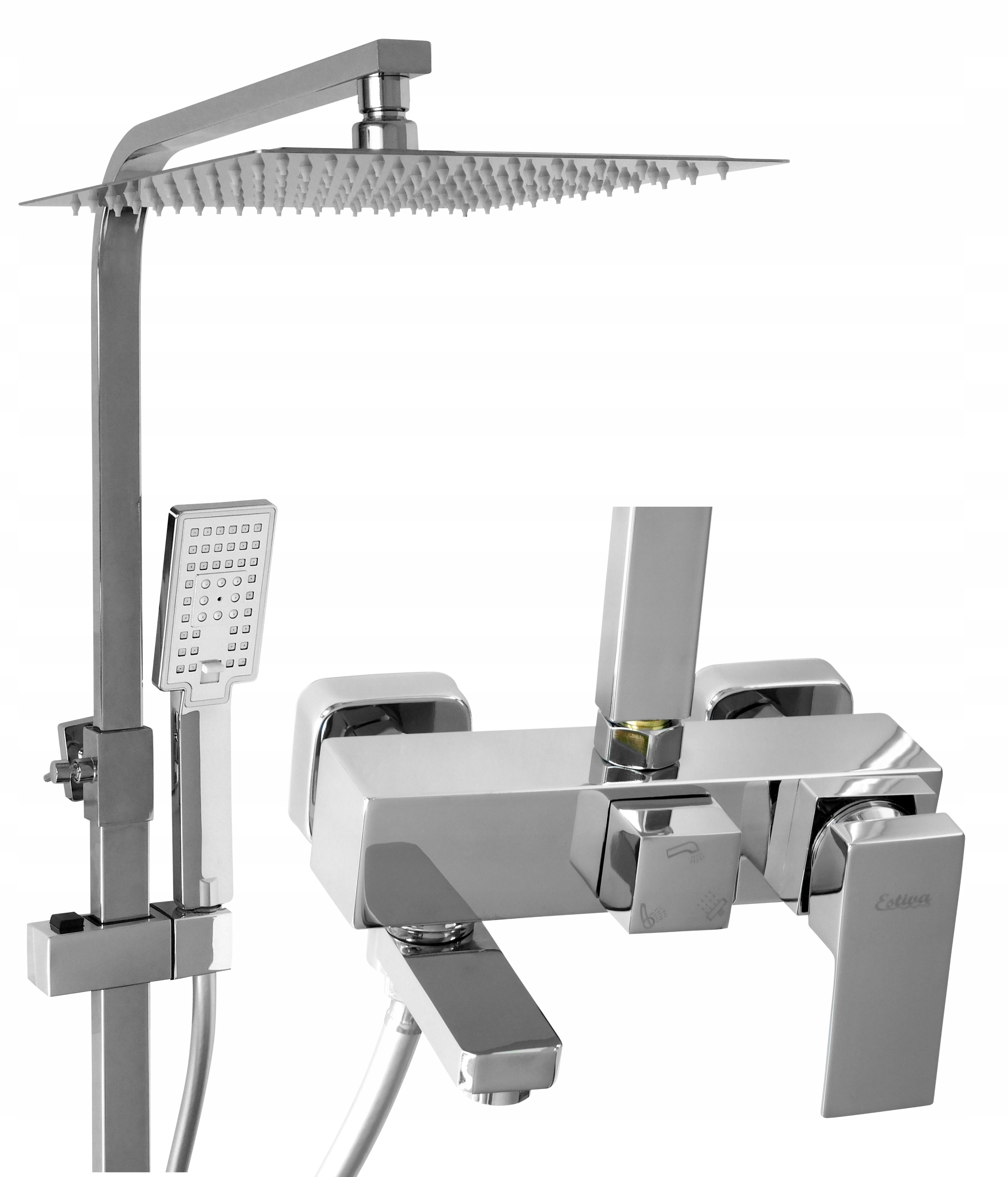 ZESTAW PRYSZNICOWY BATERIA DESZCZOWNICA WANNOWY DŁUGIE RAMIĘ CHROM ESTIVA