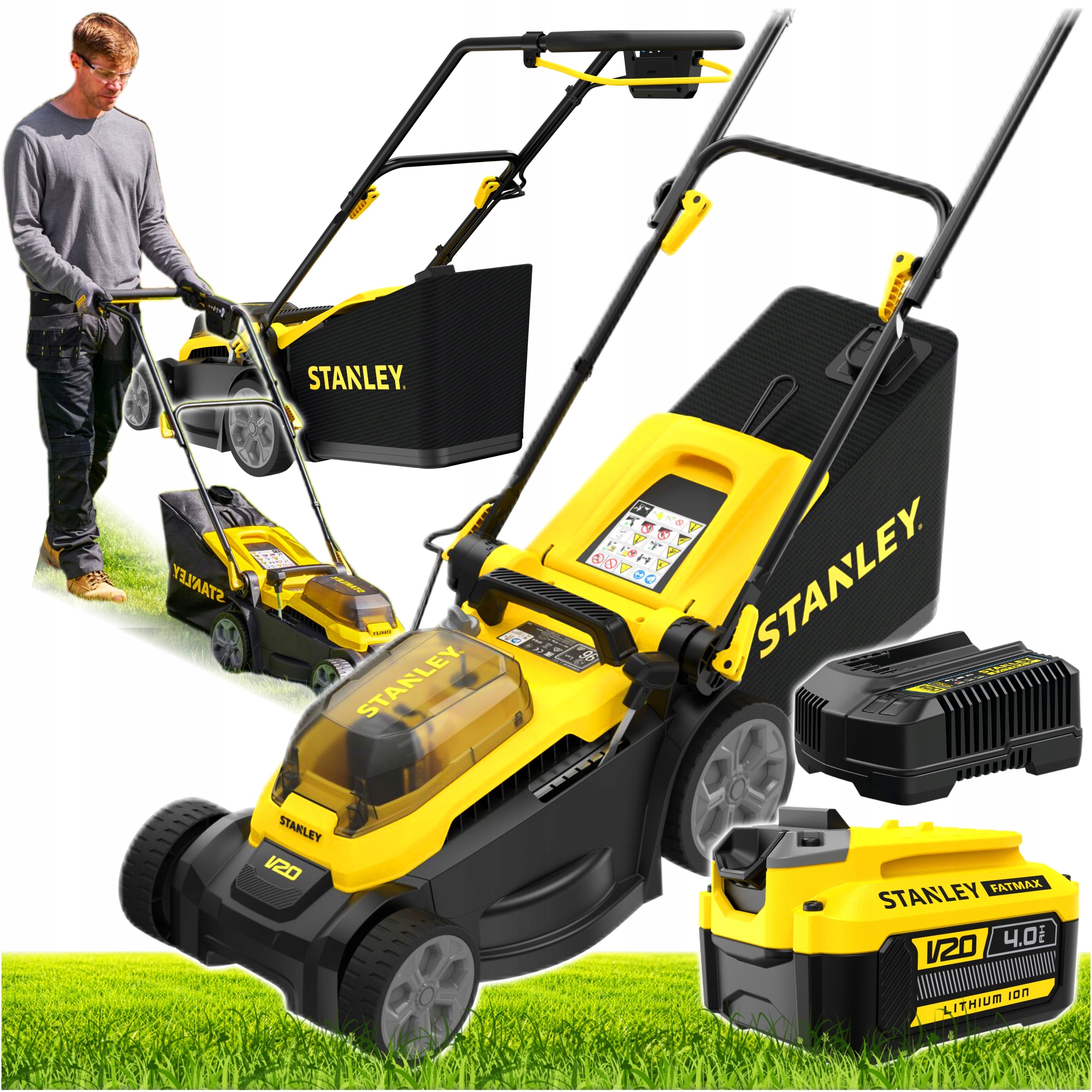Stanley Bezszczotkowa Kosiarka 34cm Do Trawy 35L +4Ah Akumulatorowa 18V V20