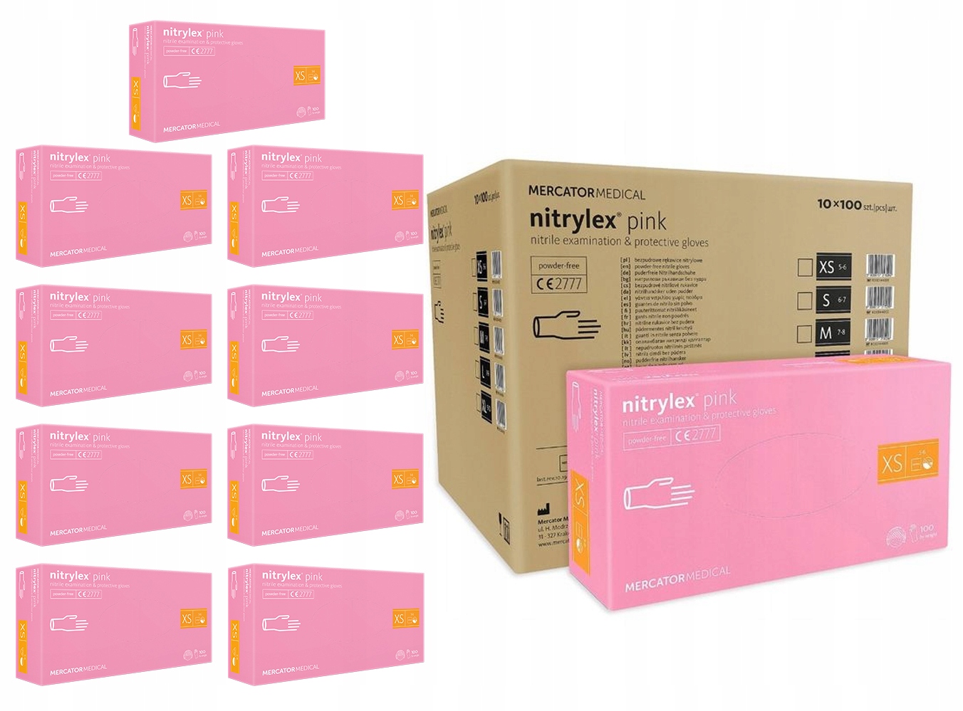 Levně Nitrilové rukavice Bezpudrové Růžové Kosmetické Nitrylex 100ks Xs x10