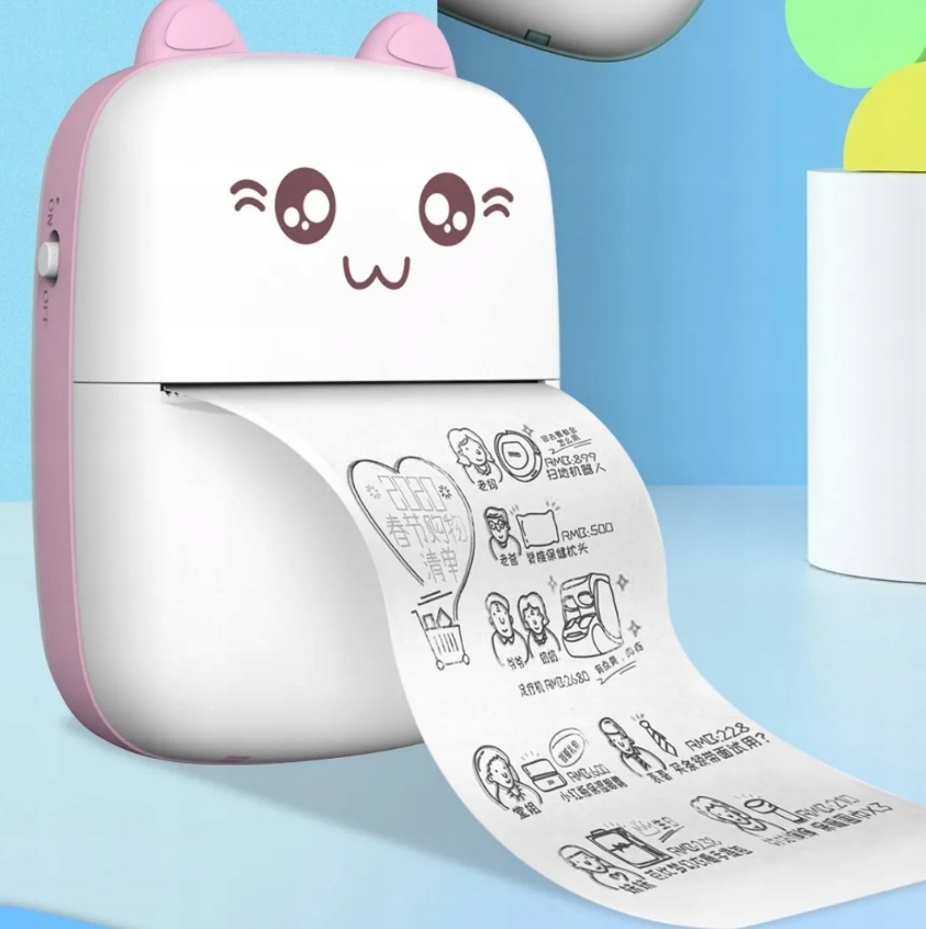 DRUKUŚ MINI DRUKARKA TERMICZNA RÓŻOWA PRZENOŚNA DO ZDJĘĆ + 11 ROLEK GRATIS Model DRUKUŚ RÓŻOWY USB-C BLUETOOTH DLA DZIECI