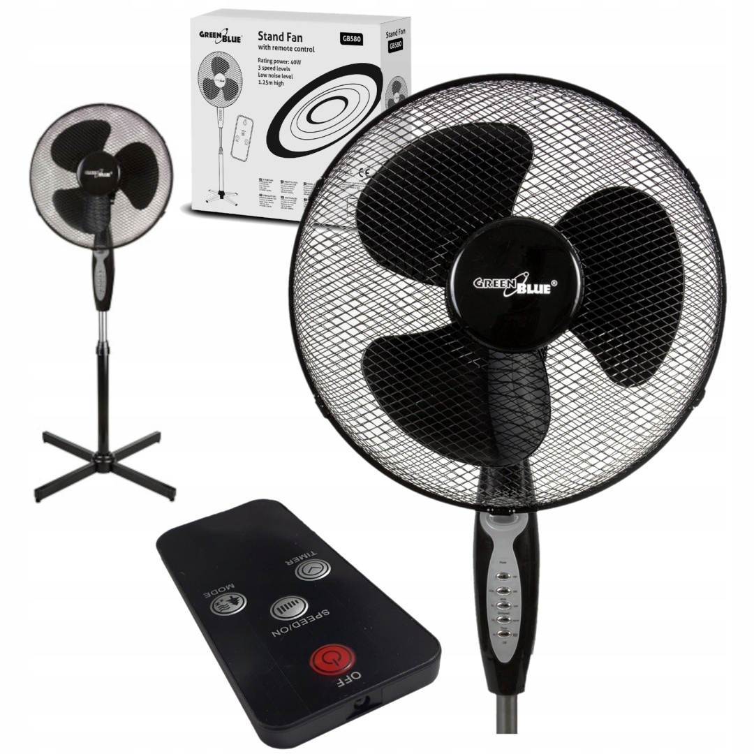 Podlahový ventilátor GreenBlue GB580 40W čierny s diaľkovým ovládaním a časovačom