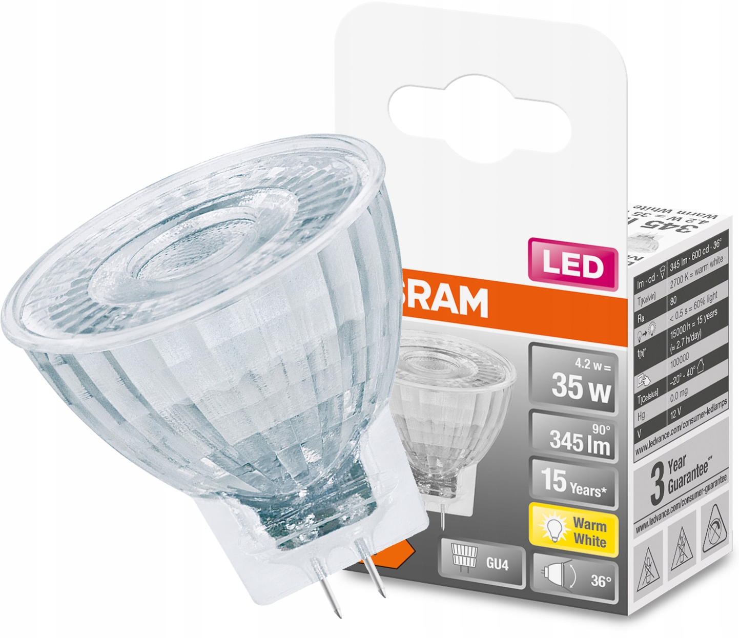

Żarówka Led GU4 MR11 4,2W 35W 2700K 36° 12V Osram