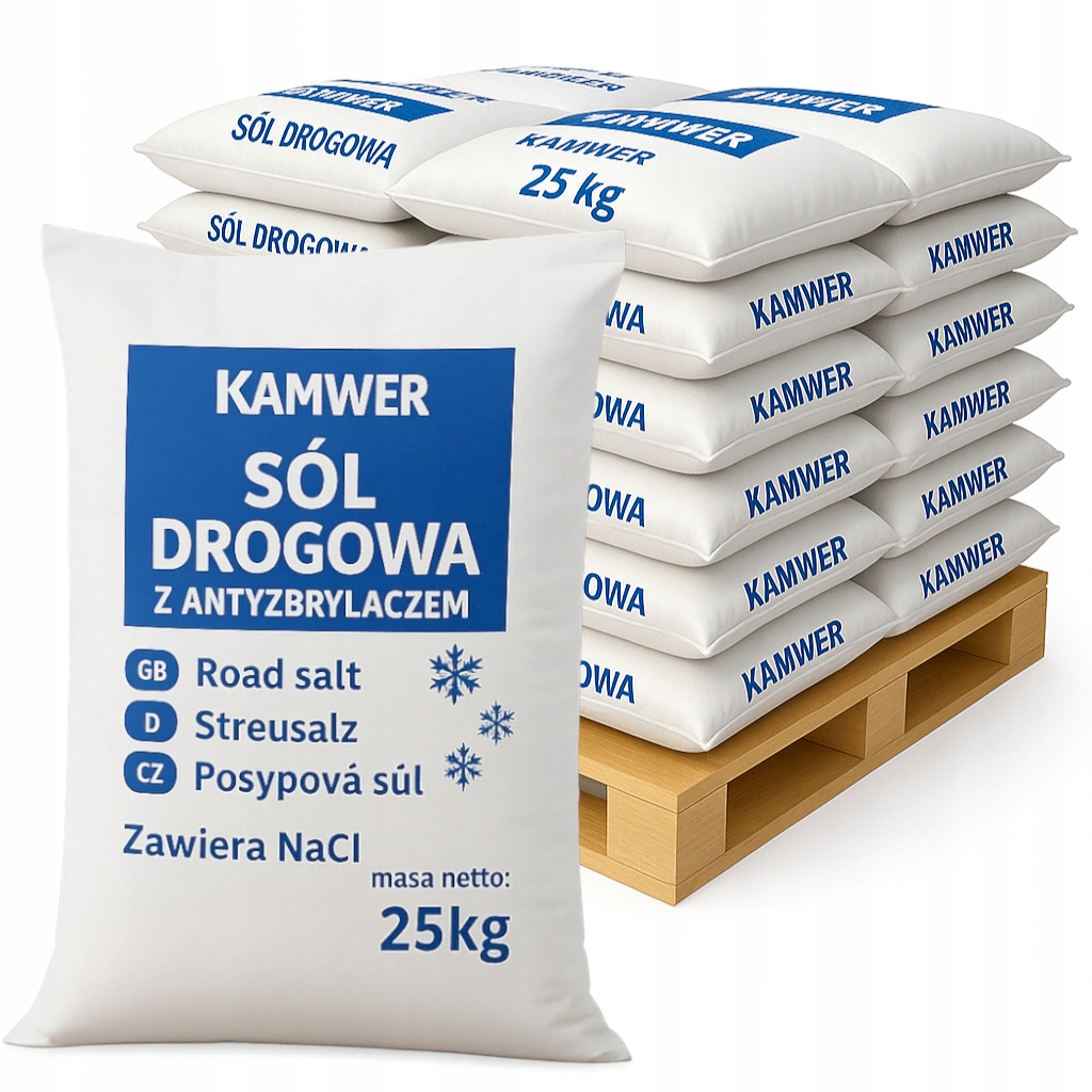 Sól Drogowa Workowana 500kg Z Antyzbrylaczem Do Odśnieżania Dróg Chodników