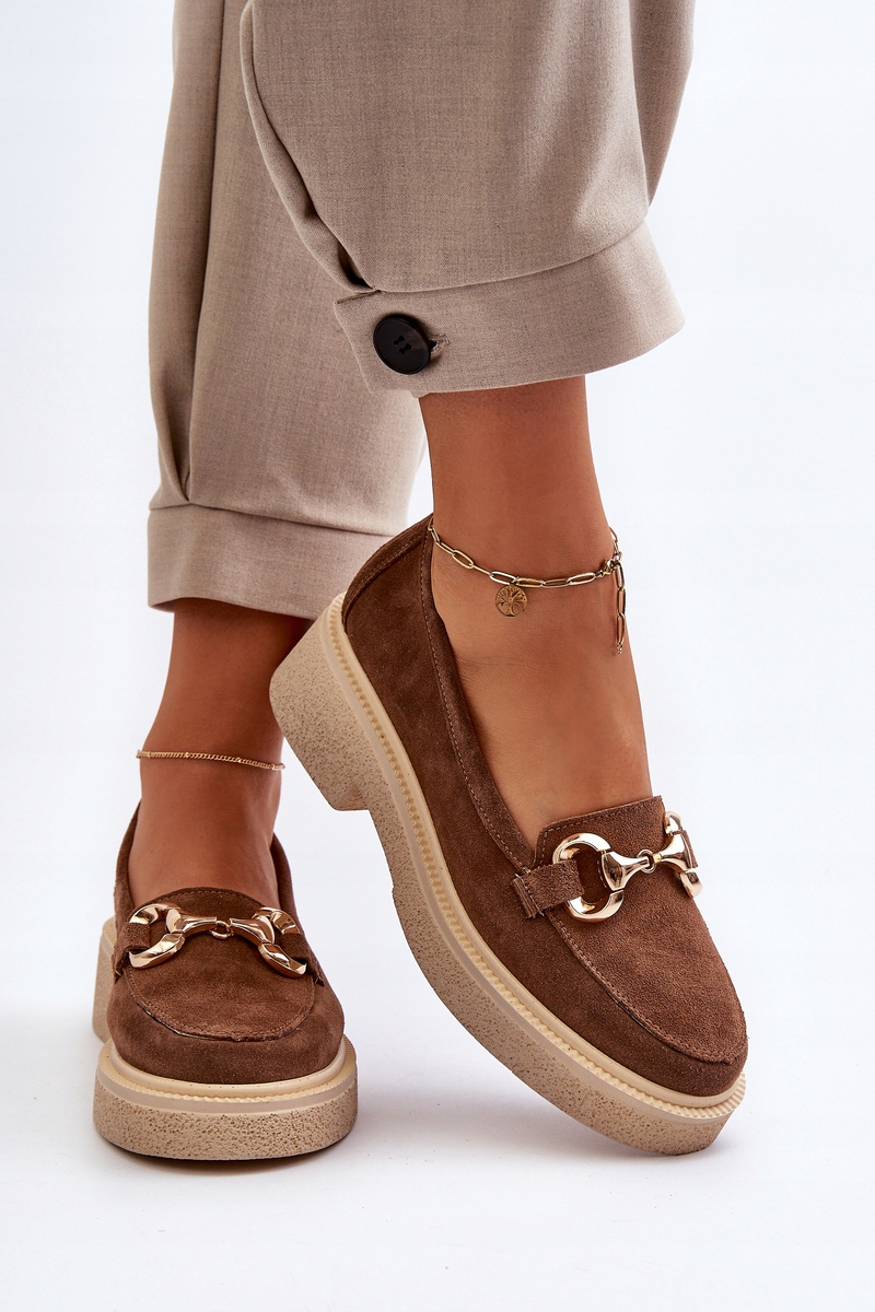 ZAZOO 3429 ZAMSZOWE MOKASYNY DAMSKIE Z OZDOBĄ BEŻOWE 41 Wzór dominujący bez wzoru