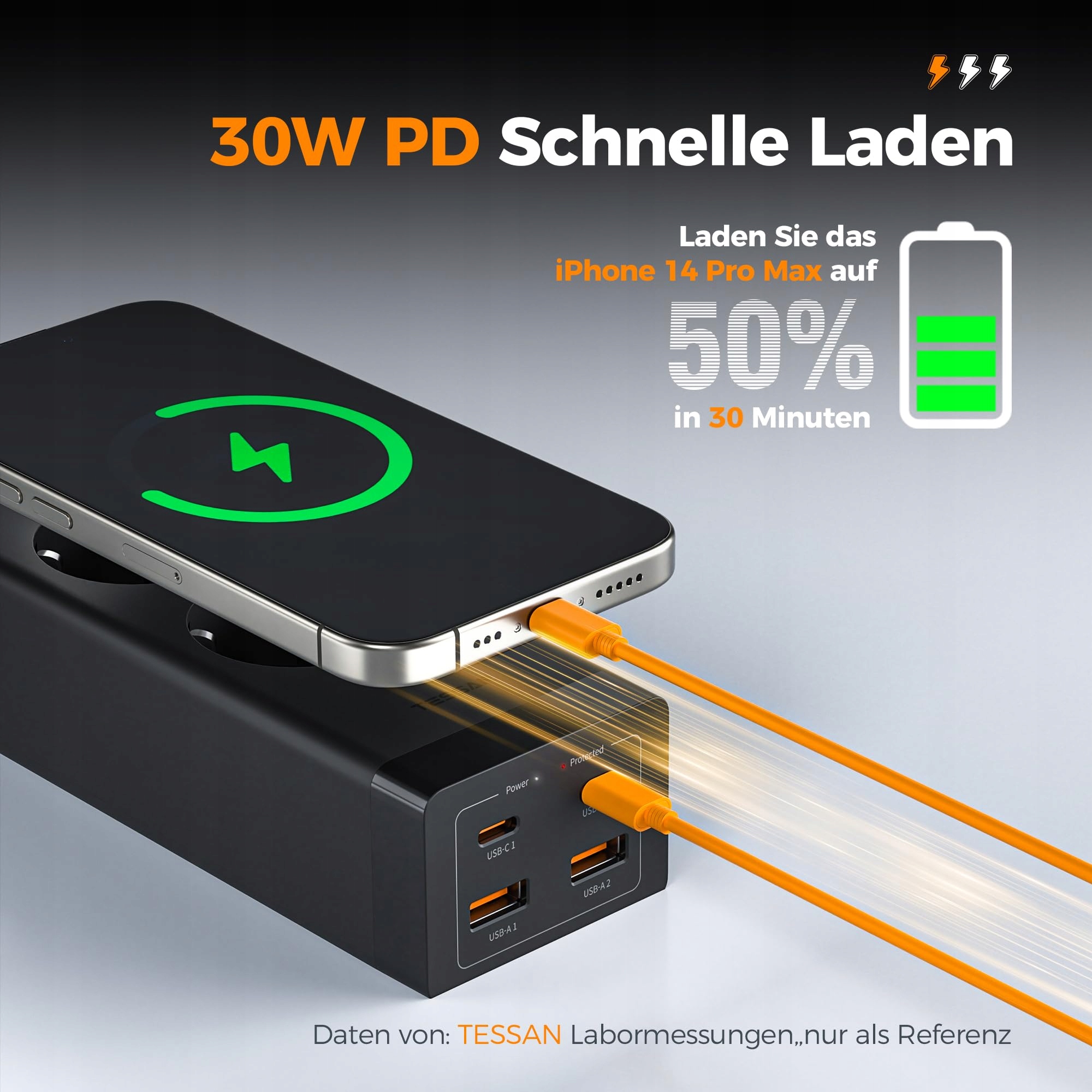 TESSAN Listwa Zasilająca USB C 30W GaN Szybkie Ładowanie 2M Biuro — miniatura 3