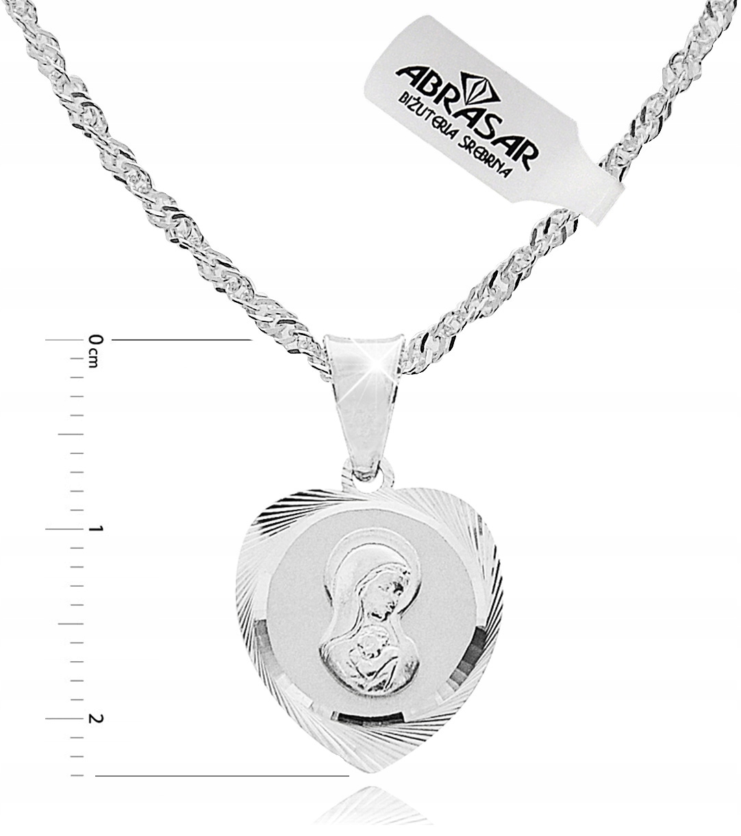 SREBRNY ŁAŃCUSZEK I MEDALIK KOMUNIJNY SERCE MATKA BOSKA SRBRO 925 50 CM Stan opakowania oryginalne