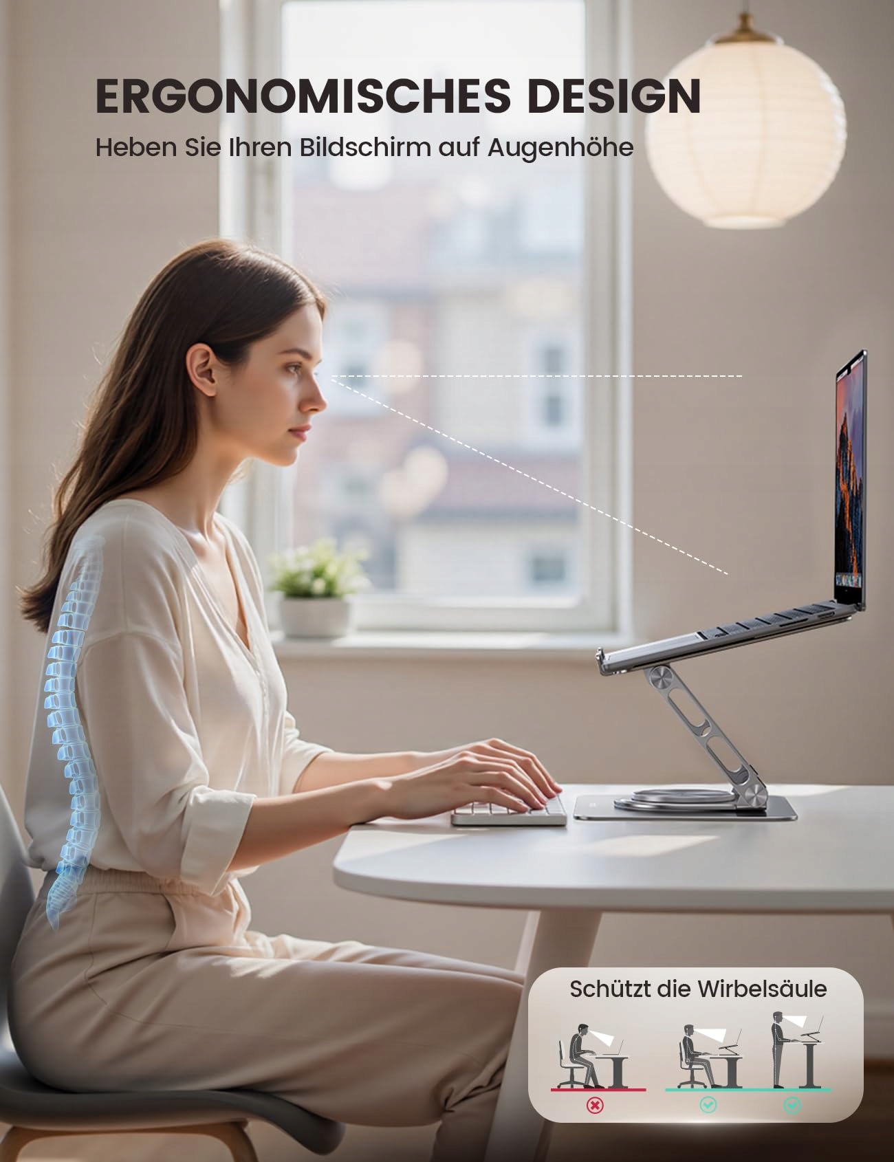 LAMICALL Stojak Na Laptop Regulowany Obrotowy Aluminiowy Do Biura 10-17 Cal — miniatura 3