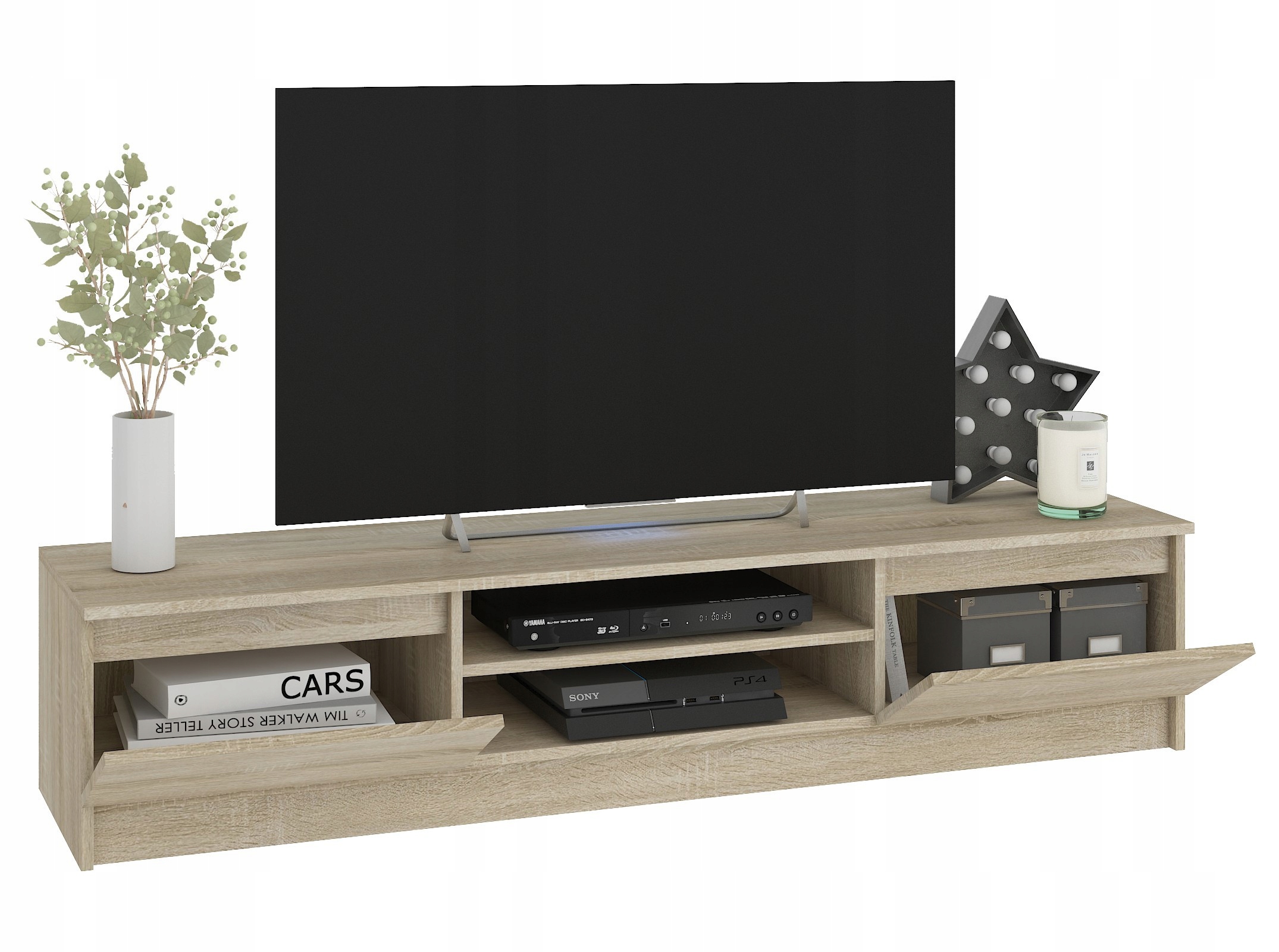 Zestaw mebli do salonu meblościanka komoda Rtv i 2 witryny Dąb Sonoma