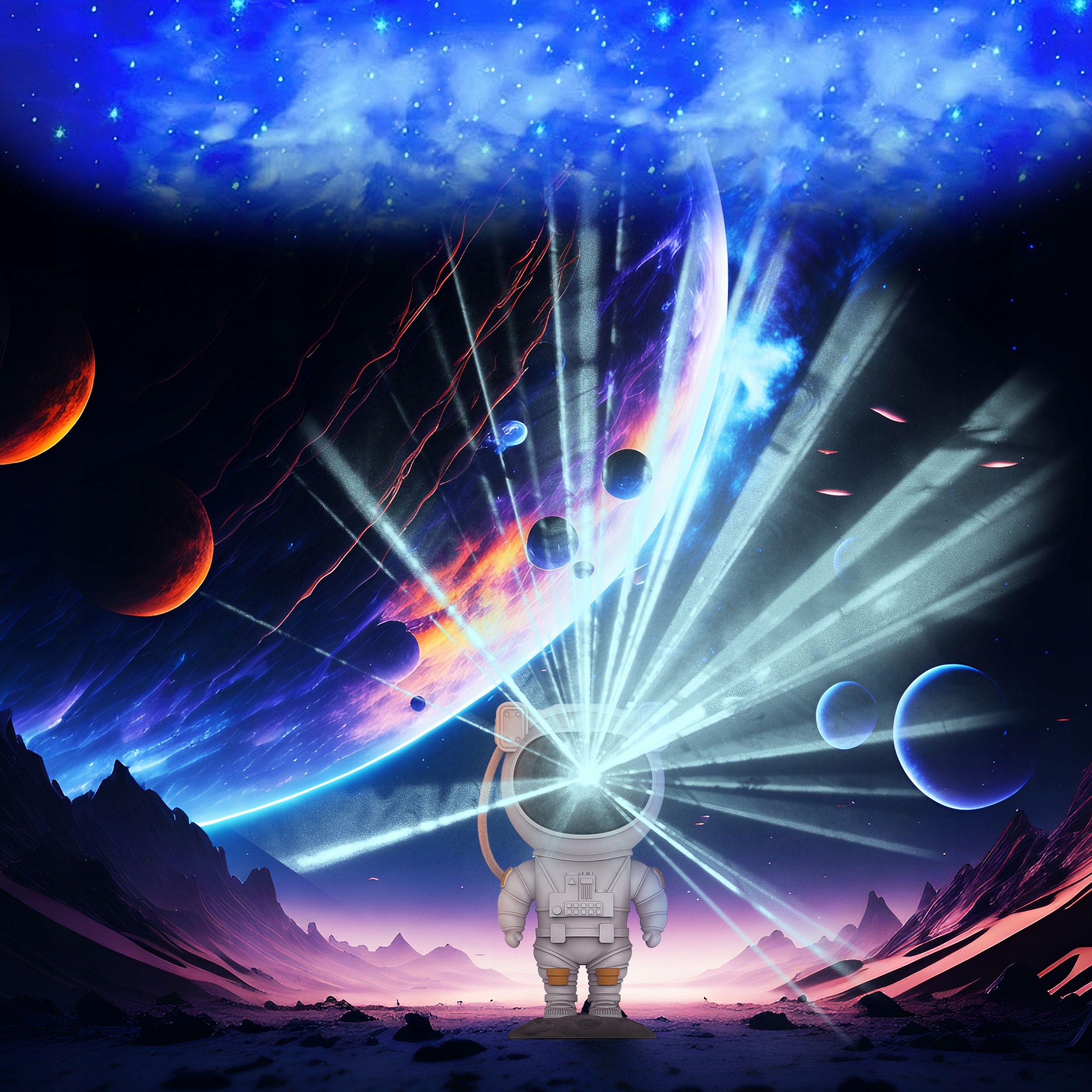 PROJEKTOR GWIAZD NIEBA LED LAMPKA NOCNA ASTRONAUTA XXL Długość/wysokość 23 cm