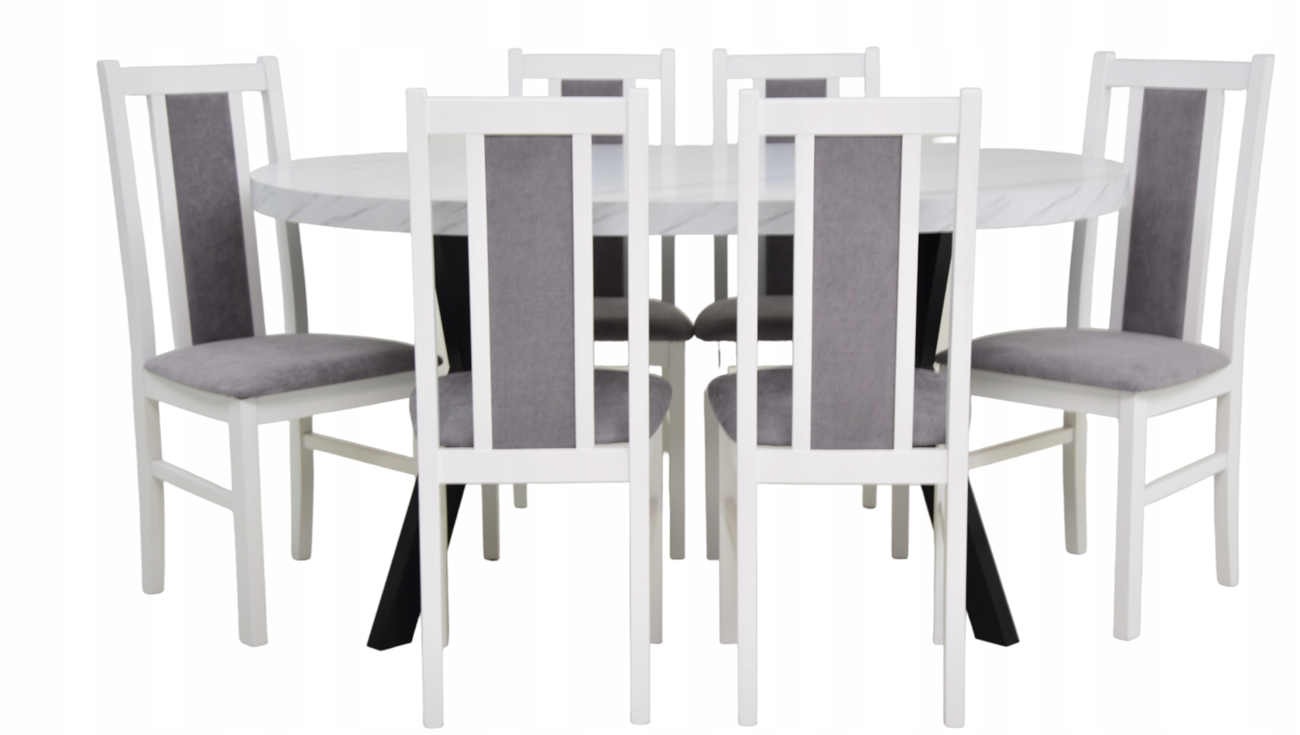 STYLOWY NOWOCZESNY STÓŁ - BLAT MARMUR i 6 KRZESEŁ