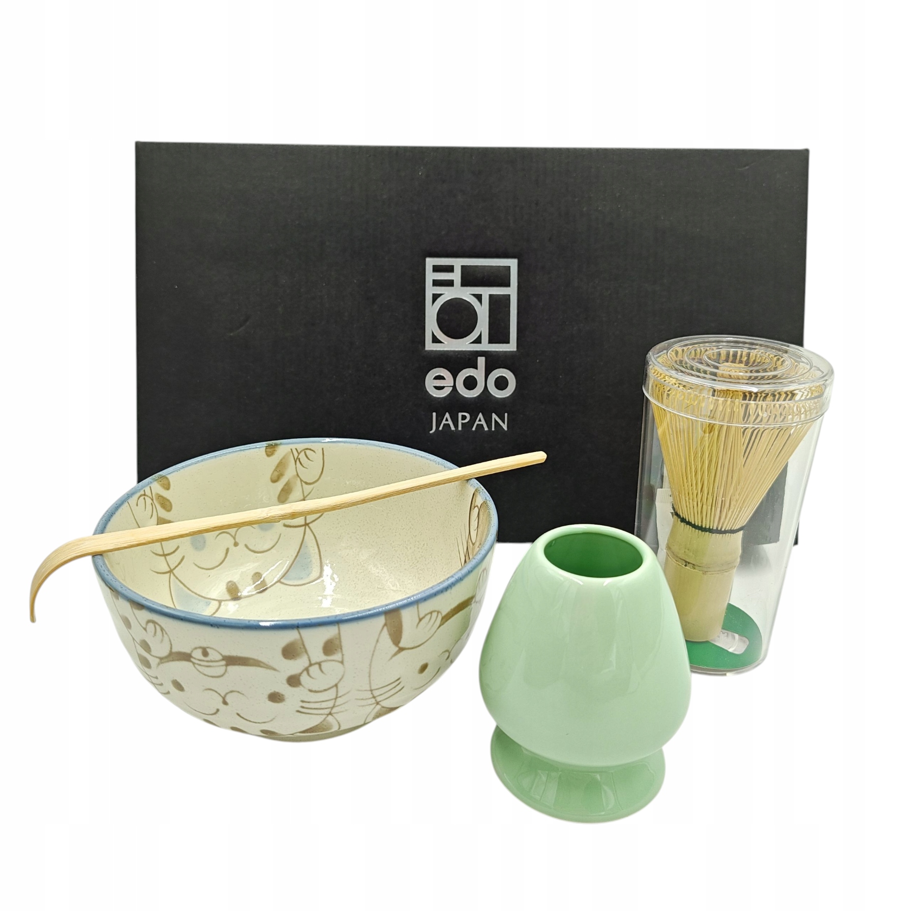 Zestaw Do Przygotowywania Herbaty Matcha Maneki Neko Niebieski Edo Japan