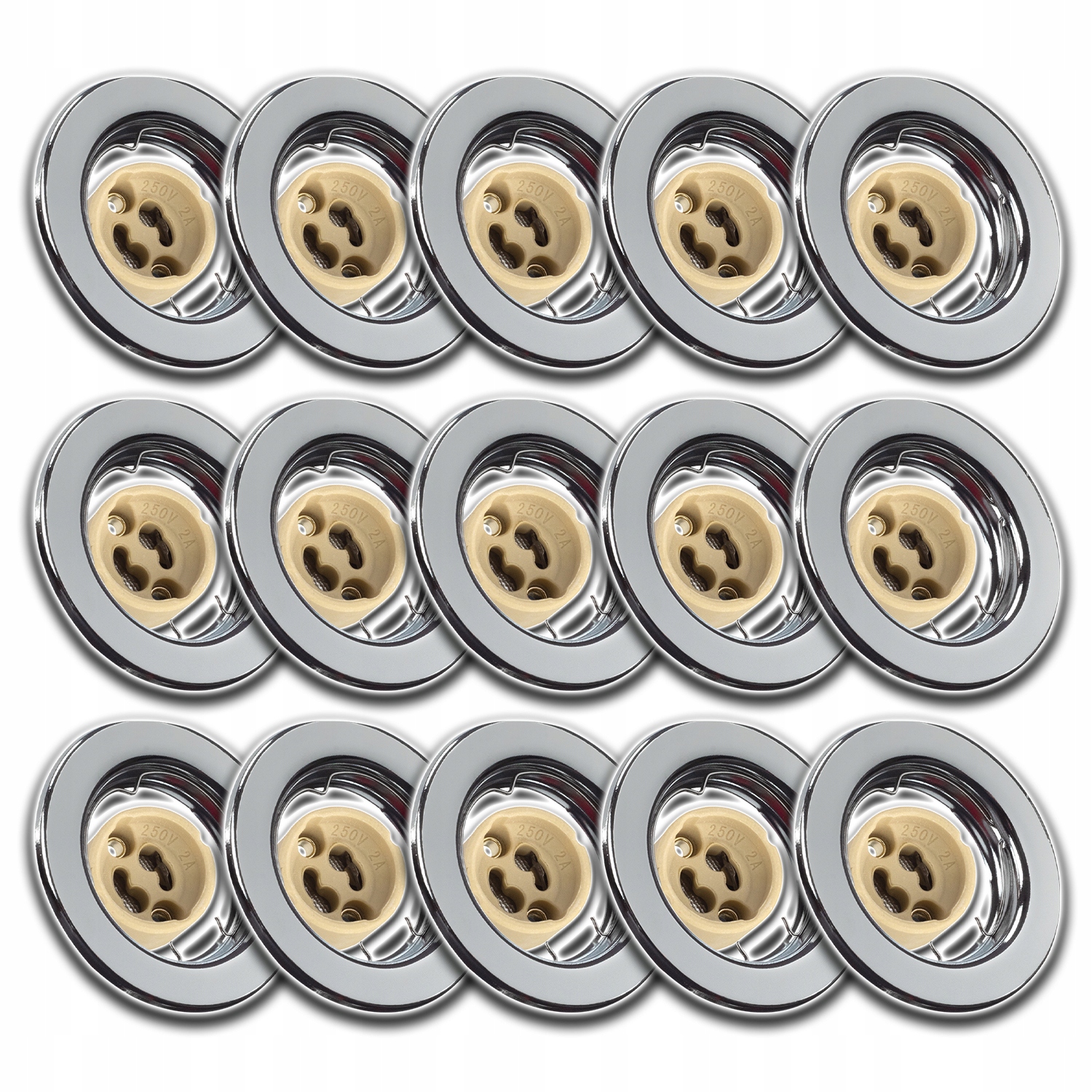 15x Kruhová Stropní Objímka Chrom+žárovka GU10 1,5W Nw Neutrální+zásuvka