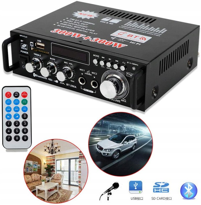 AMPLITUNER WZMACNIACZ STEREO BLUETOOTH USB FM Marka bez marki