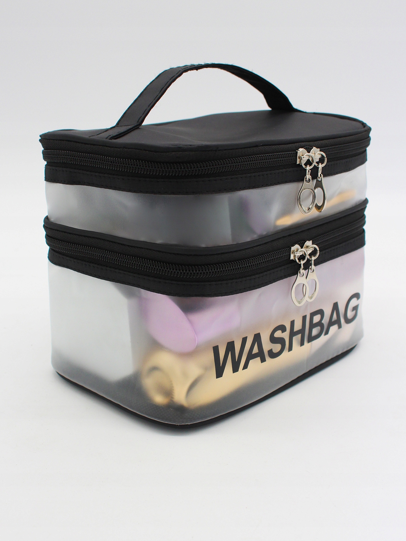 Kosmetyczka przezroczysta WASHBAG podwójna czarna Marka R70
