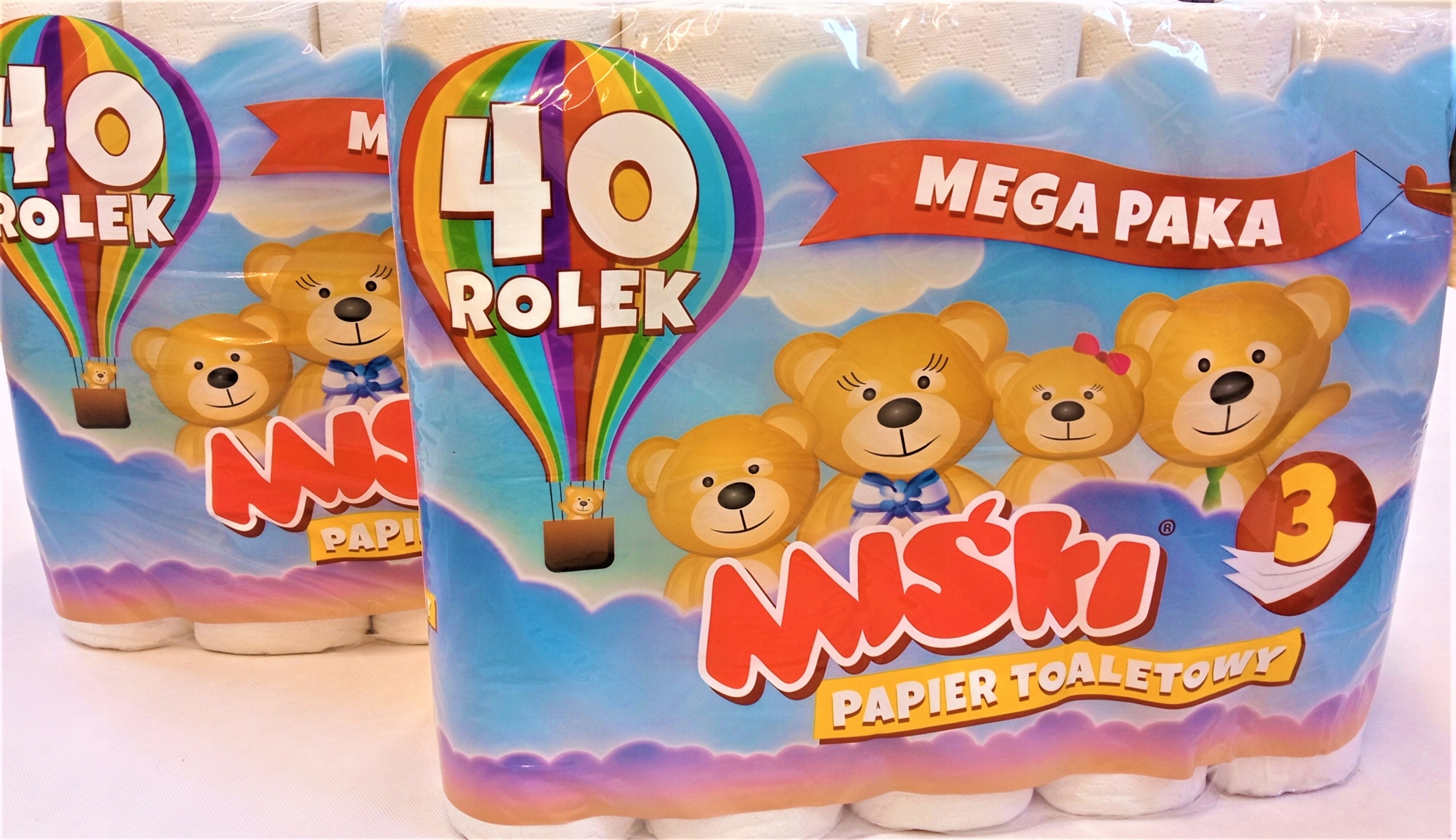 Papier toaletowy MIŚKI 3 warstwowy 80 rolek (2x40)