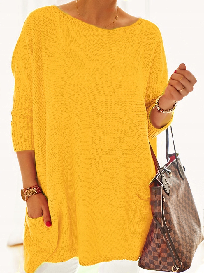 Veľký sveter plus size oversize Nobis - žltý