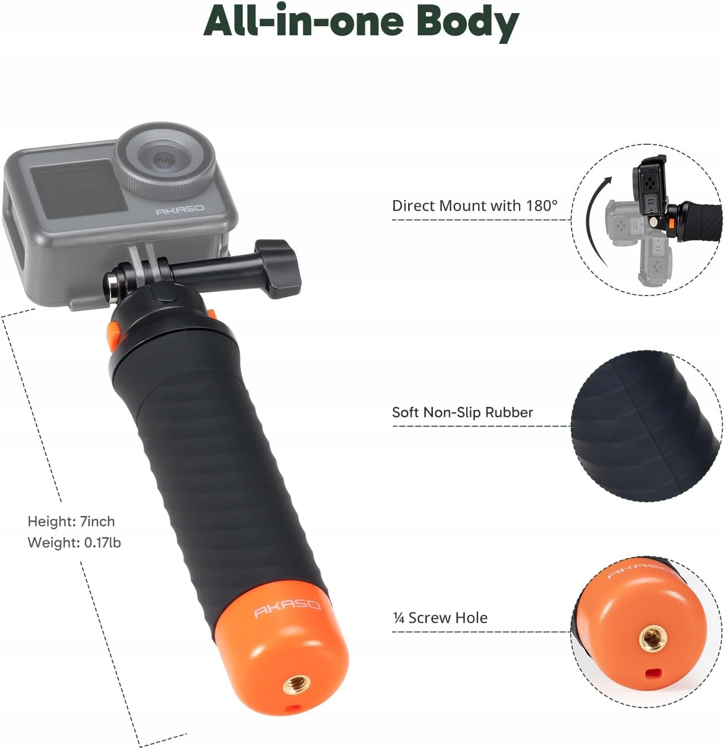 AKASO Uchwyt Pływający Do Kamer Sportowych Podwodny Grip Action Cam — miniatura 2
