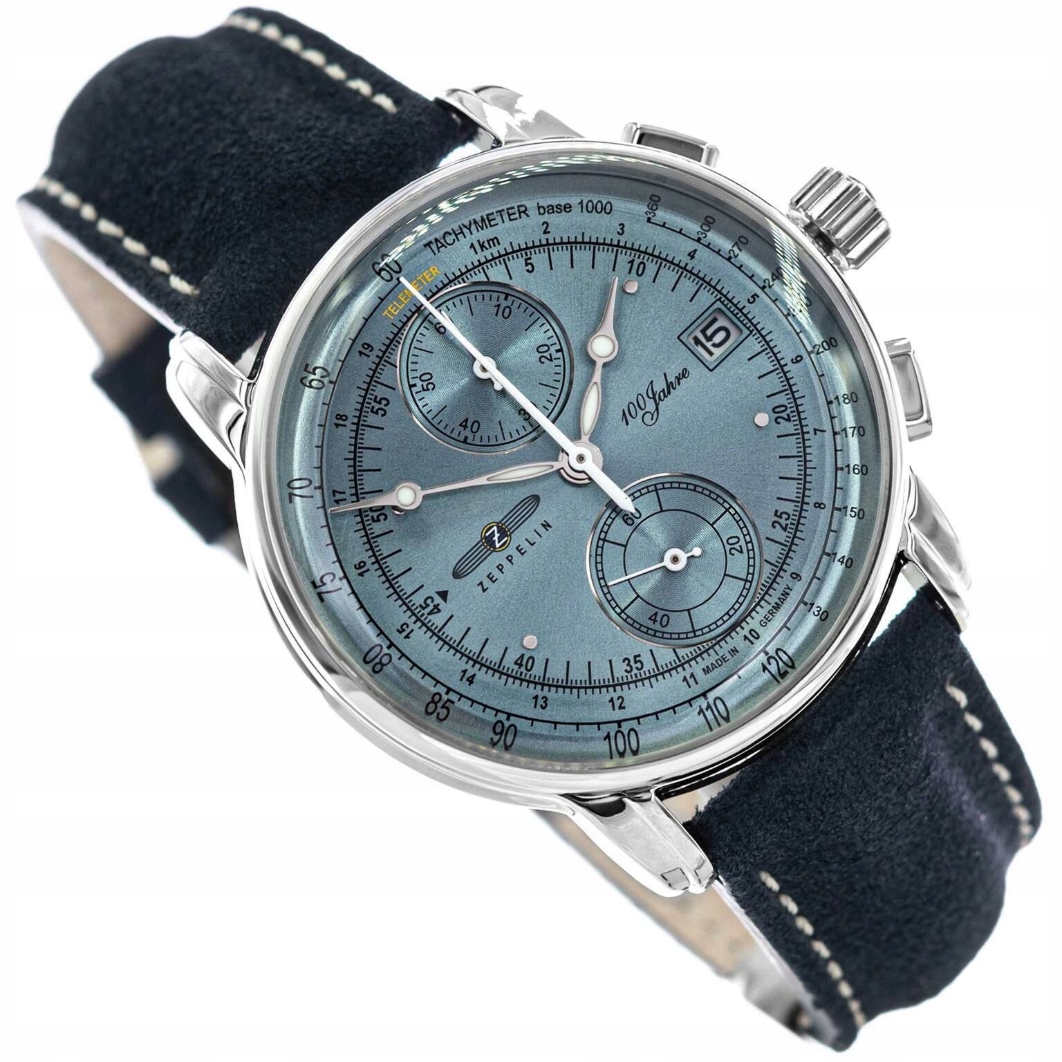 Pánské Hodinky Zeppelin 8670-4 100 Jahre Tmavě Modré Datumovka Chronograf