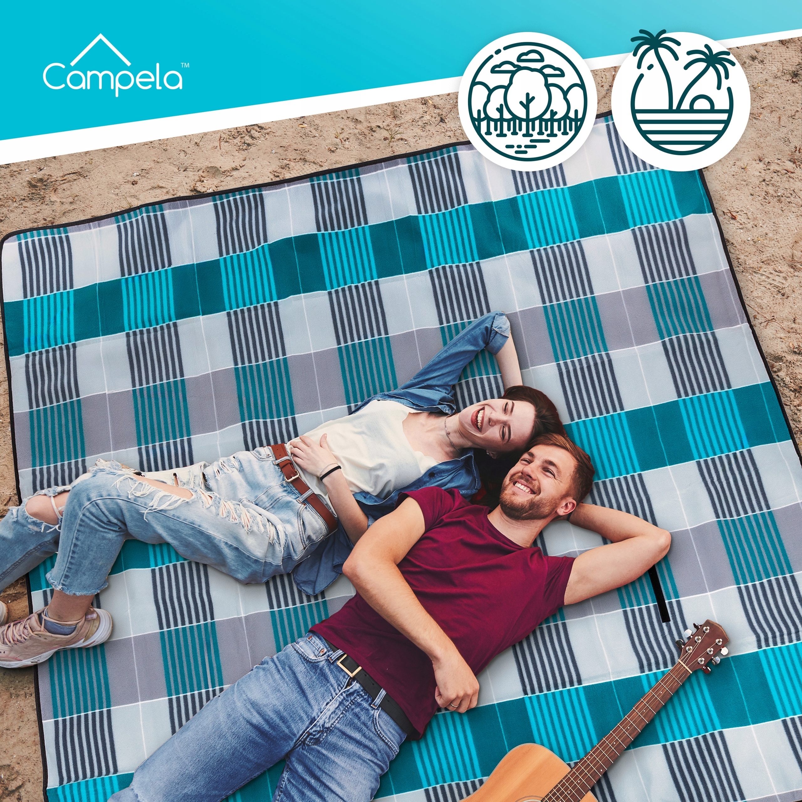 KOC PIKNIKOWY PLAŻOWY Z IZOLACJĄ MATA 200X200 CAMPELA KOCYK DO OGRODU Kolor dominujący szary