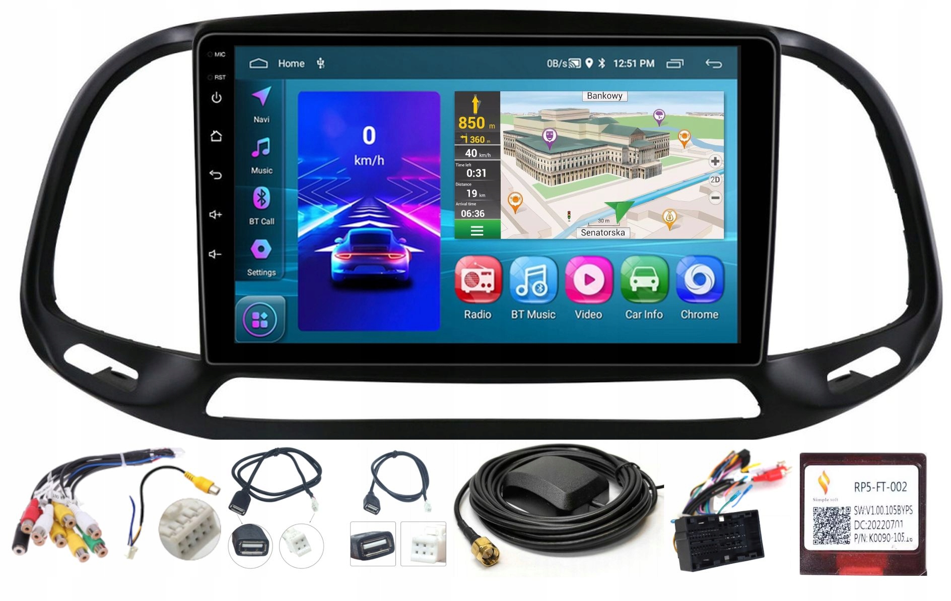 Autorádio Android Fiat Doblo II 2015-2022 Wifi Carplay Usb 2/64GB
