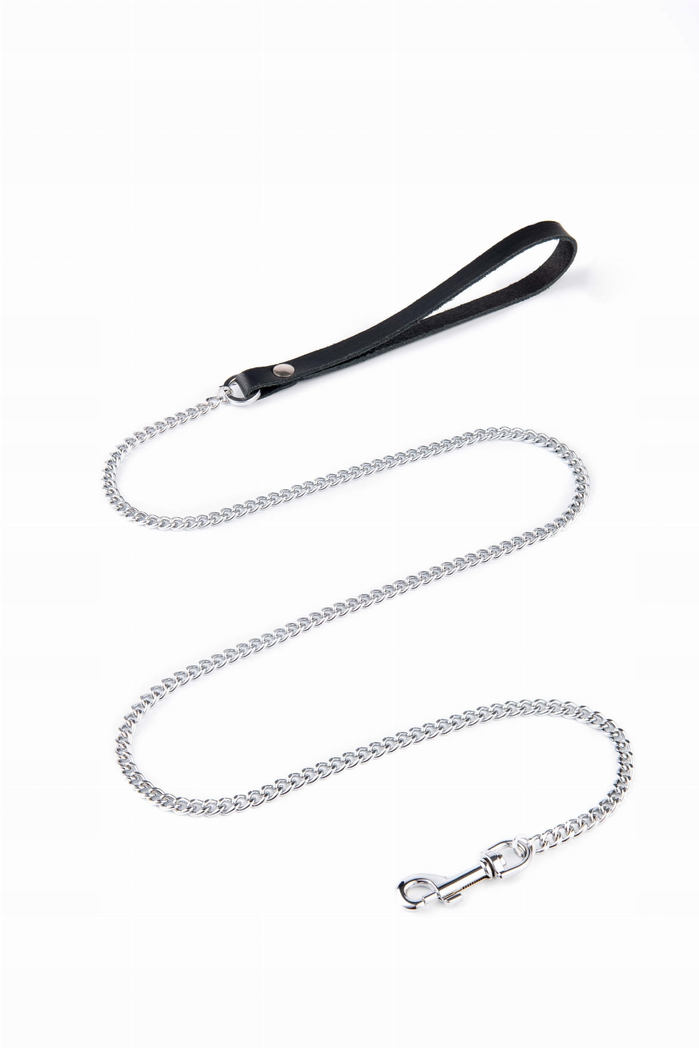 Vodítko Řetězová 115cm/7mm řetěz Chromová rukojeť Kůže