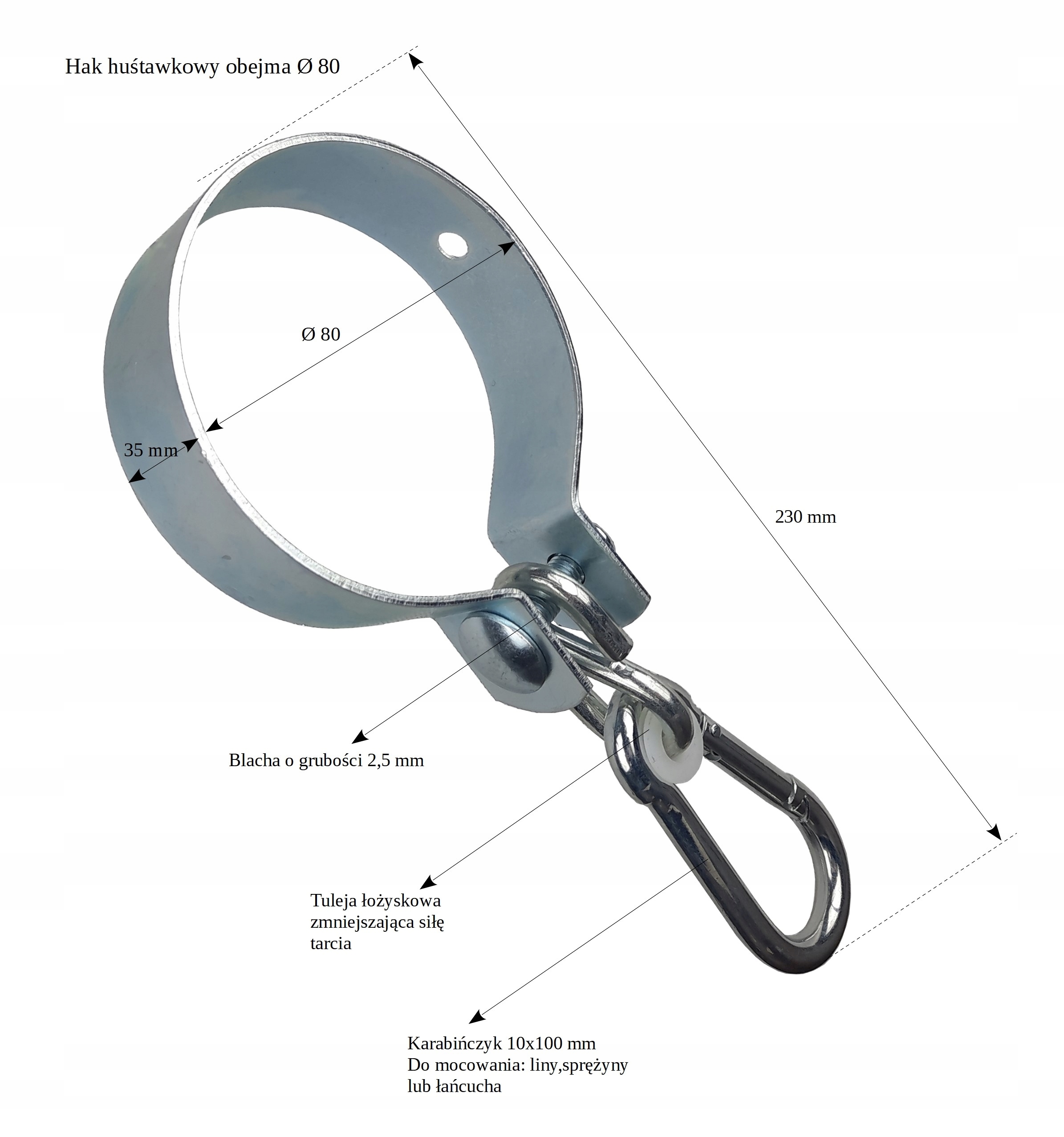 Mocowanie huśtawki obejma okrągła hak huśtawkowy 80 mm Producent Metalstyl