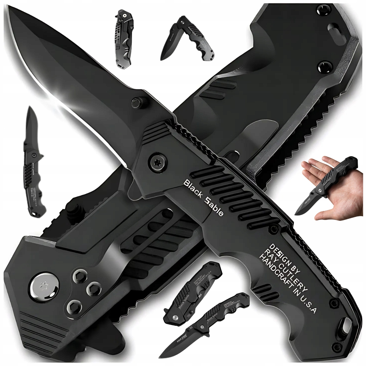Nóż Składany Taktyczny Survival Myśliwski Outdoor Ostry Finka Camping Czerń