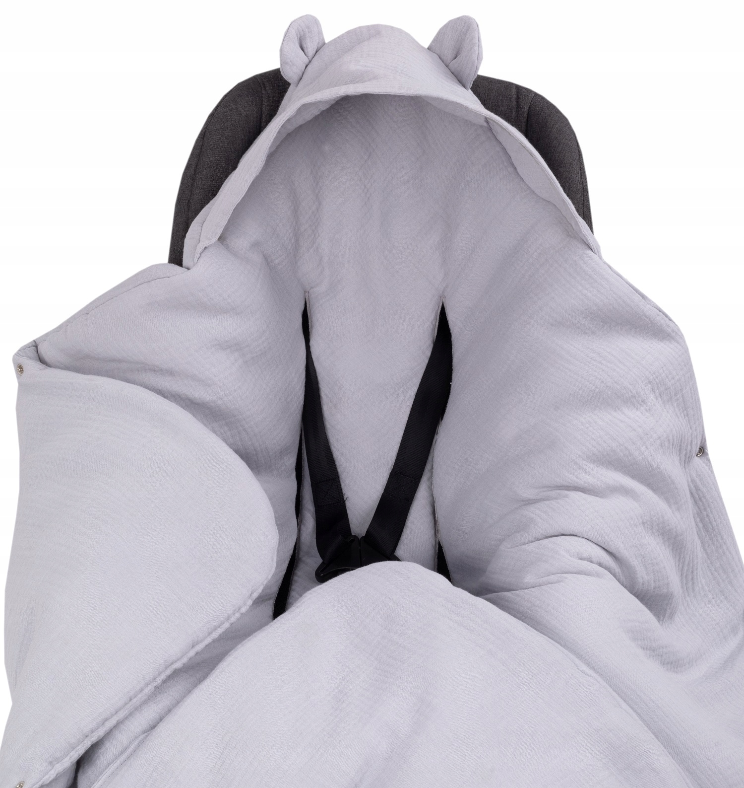 VYSTUVAS AUTOMOBILINEI KĖDUTEI MUSLININIS ŠILTUTINIS APKLODĖLIS NEŠIOKLEI KŪDIKIŲ NEŠIOKLEI Pilka