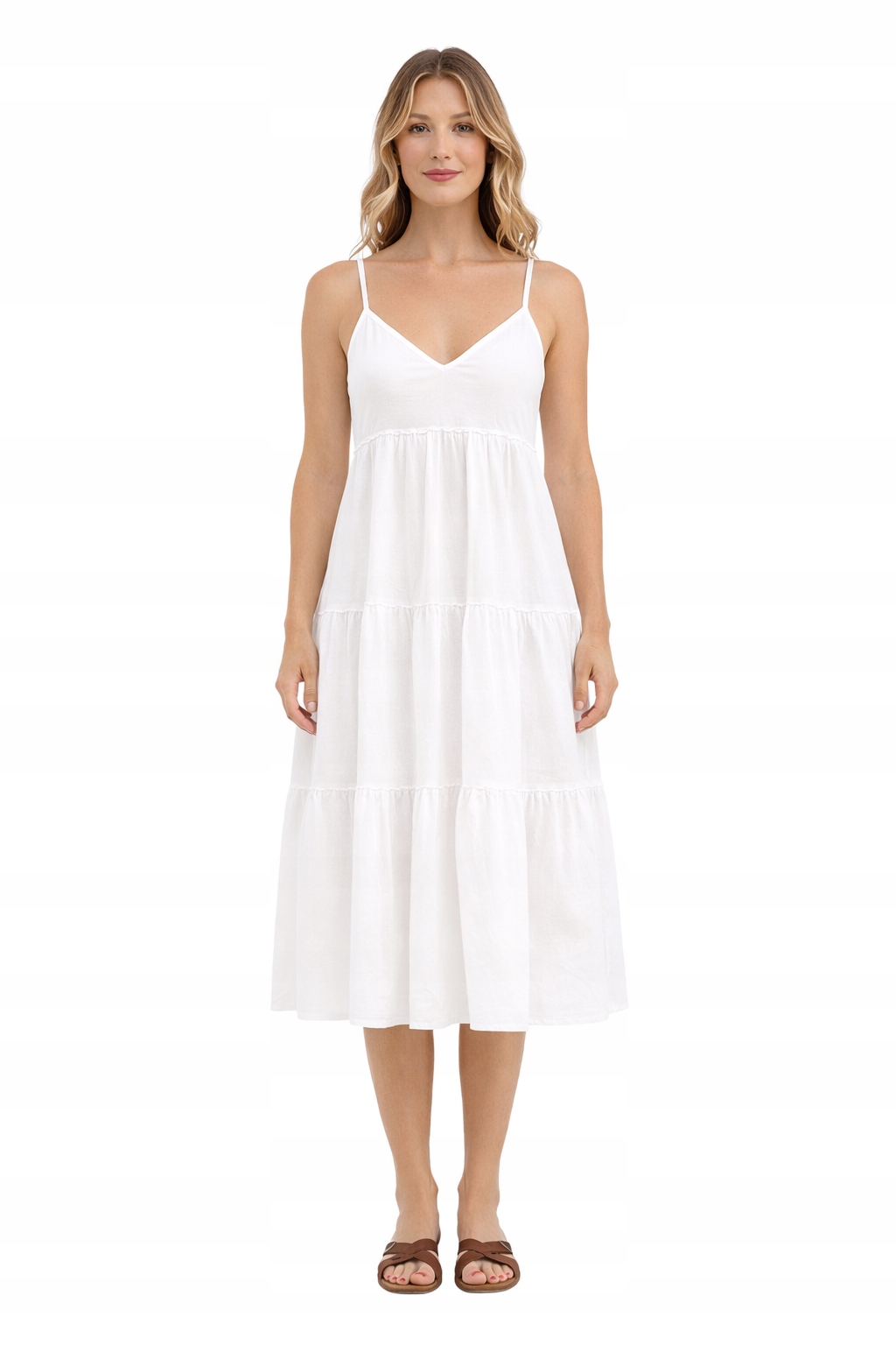 Bílé Šaty Z Bavlny S Volánem A Odhalenými Rameny, Velikost M I3A