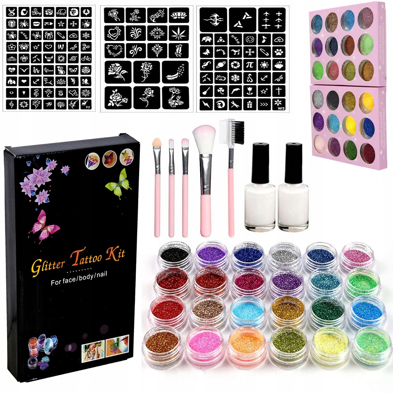 DUŻY ZESTAW DO TATUAŻY SZABLONY TATUAŻE BROKATOWE