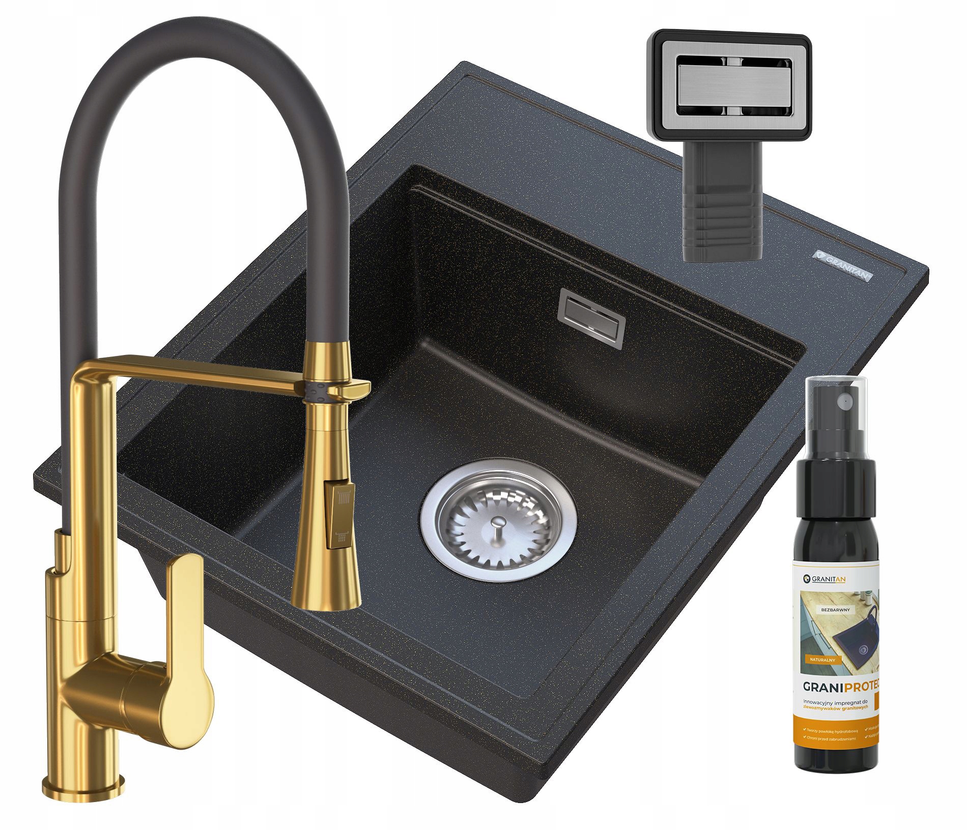 Granitový Drez Čierny So Zlatom, Sada Alor