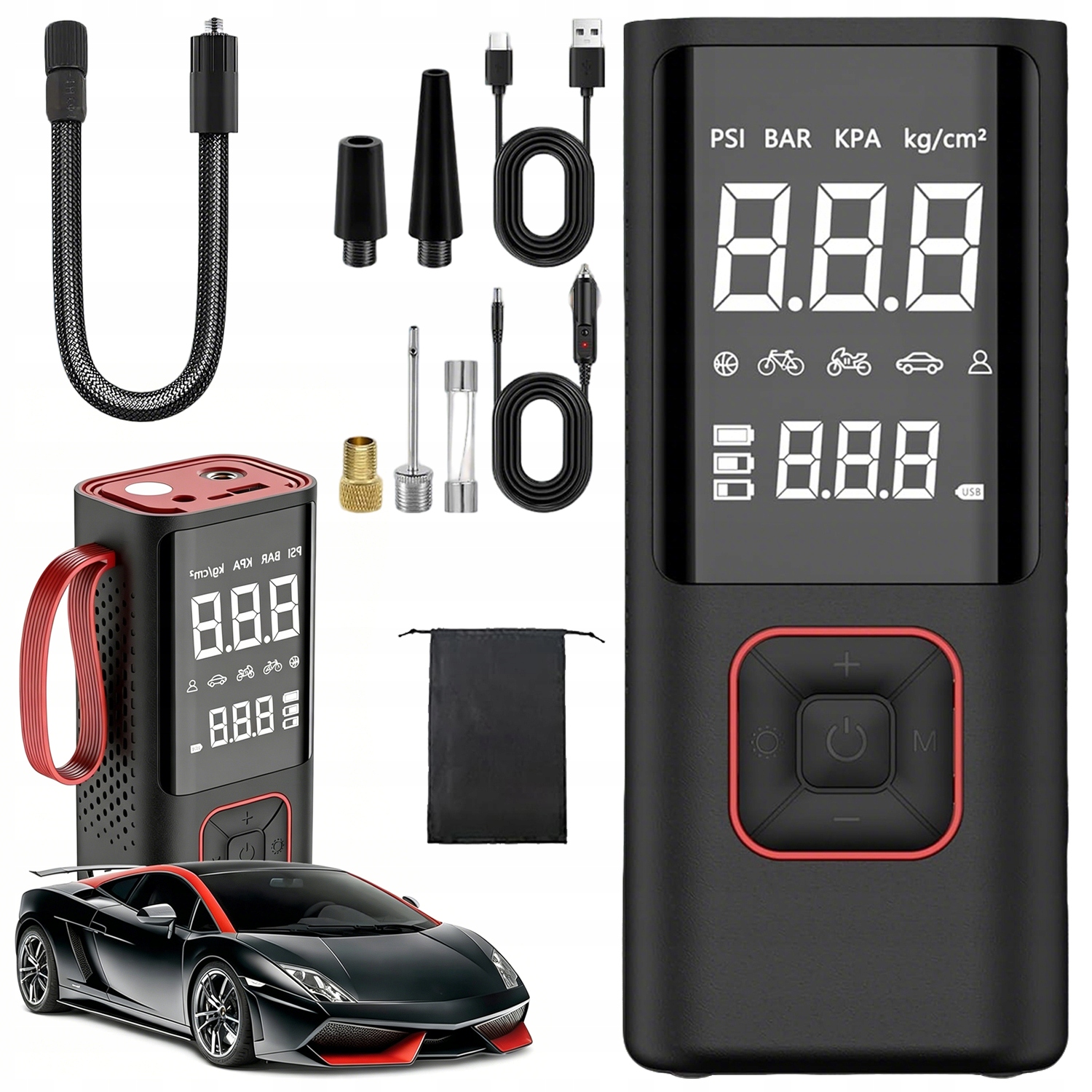 Kompresor Samochodowy Sprężarka Pompka Rowerowa Led Akumulatorowa 6000mAh