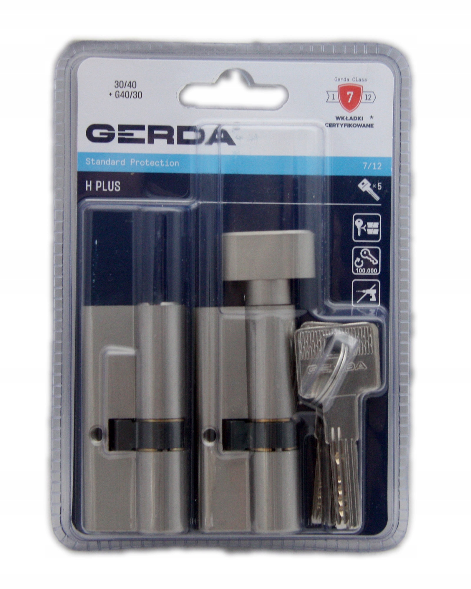 Komplet wkładek na jeden klucz 30/40 30/40G nikiel Gerda H plus
