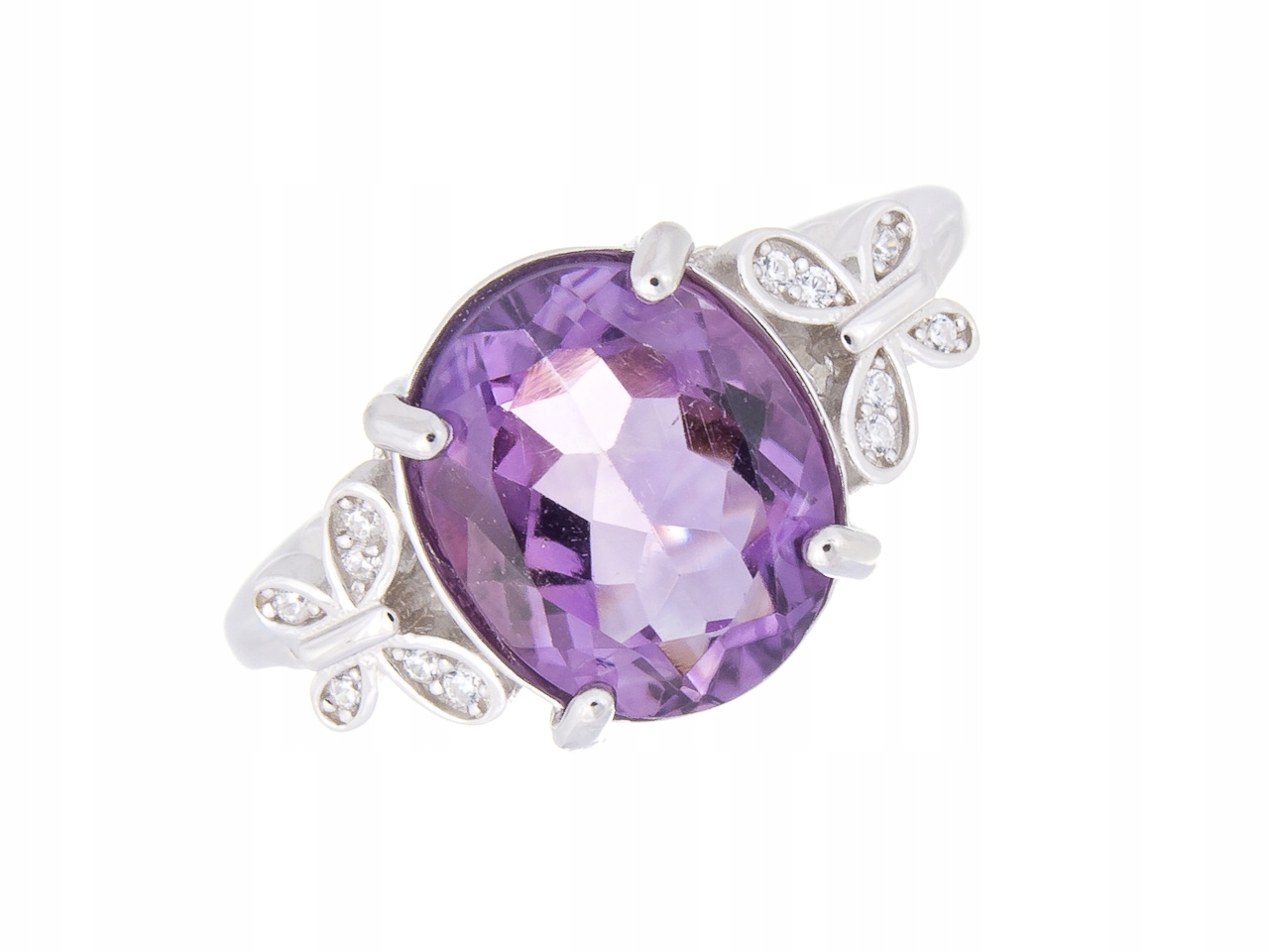 Stříbrný Prstýnek VEL.17 Přírodní Ametyst 11x9