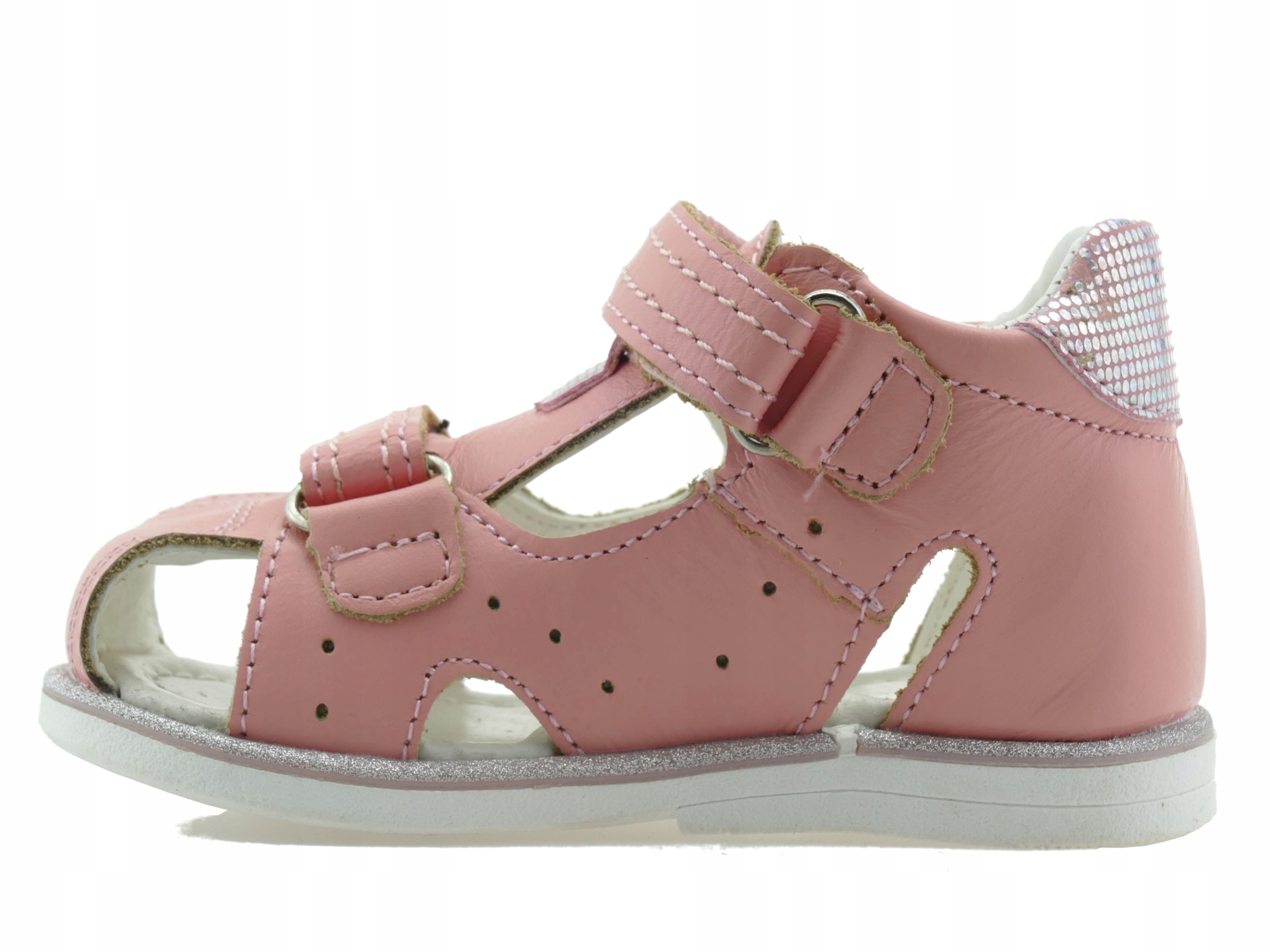 SKÓRZANE SANDAŁY DZIEWCZĘCE BUTY DZIECIĘCE KRYTE SANDAŁKI NA RZEPY R. 23 Rozmiar (new) 23