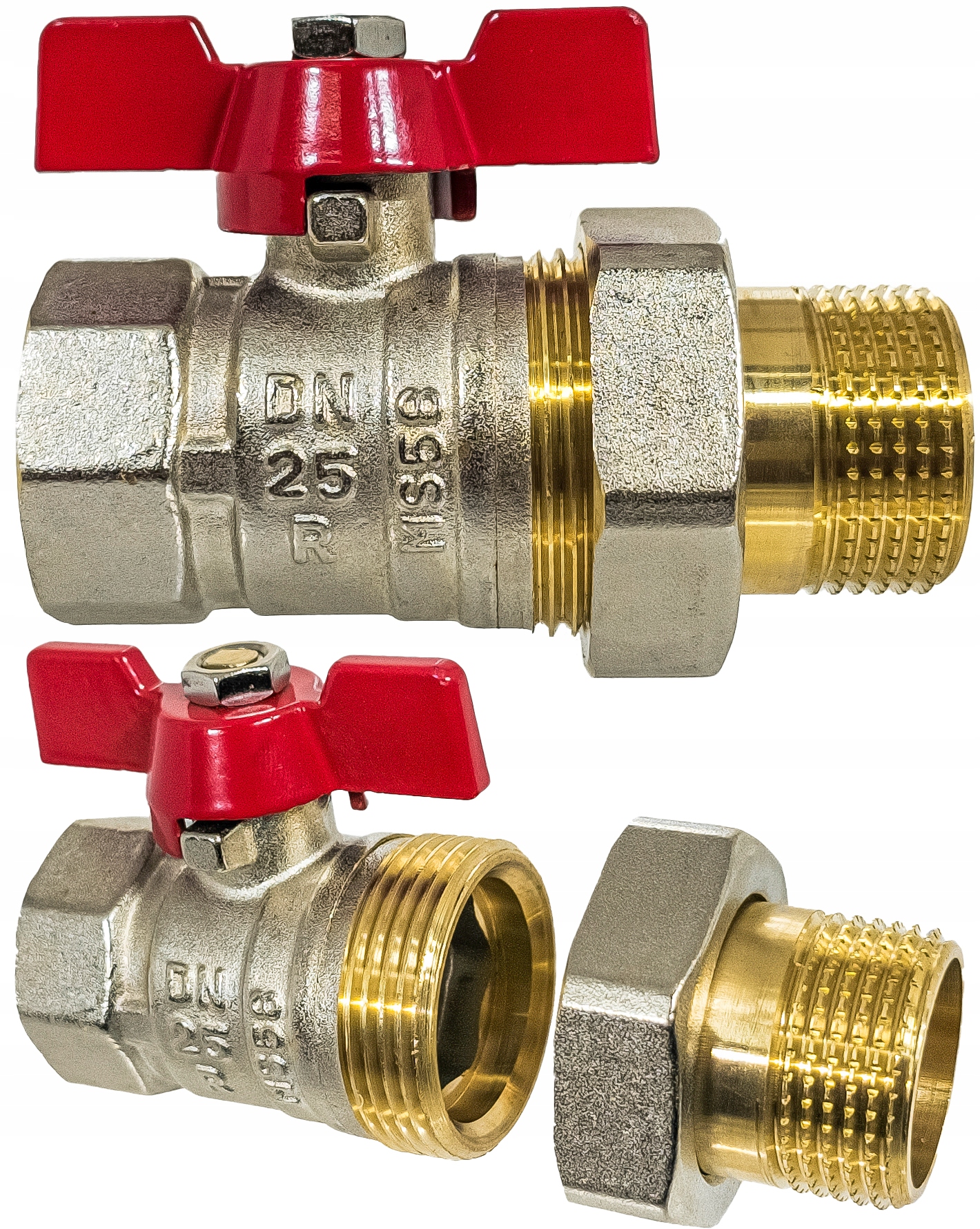 ZAWÓR KULOWY KUREK 1" DN25 MOSIĘŻNY ZE ŚRUBUNKIEM I DŁAWICĄ MOTYLEK SOLIDNY